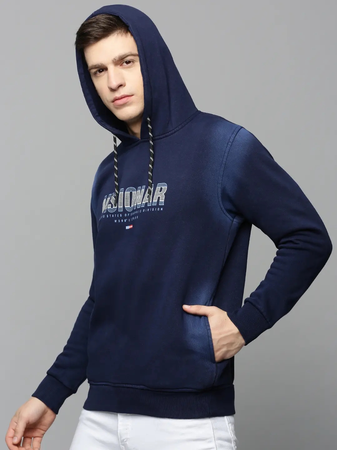 SHOWOFF Men's Hooded Solid Navy Blue Pullover Sweatshirt