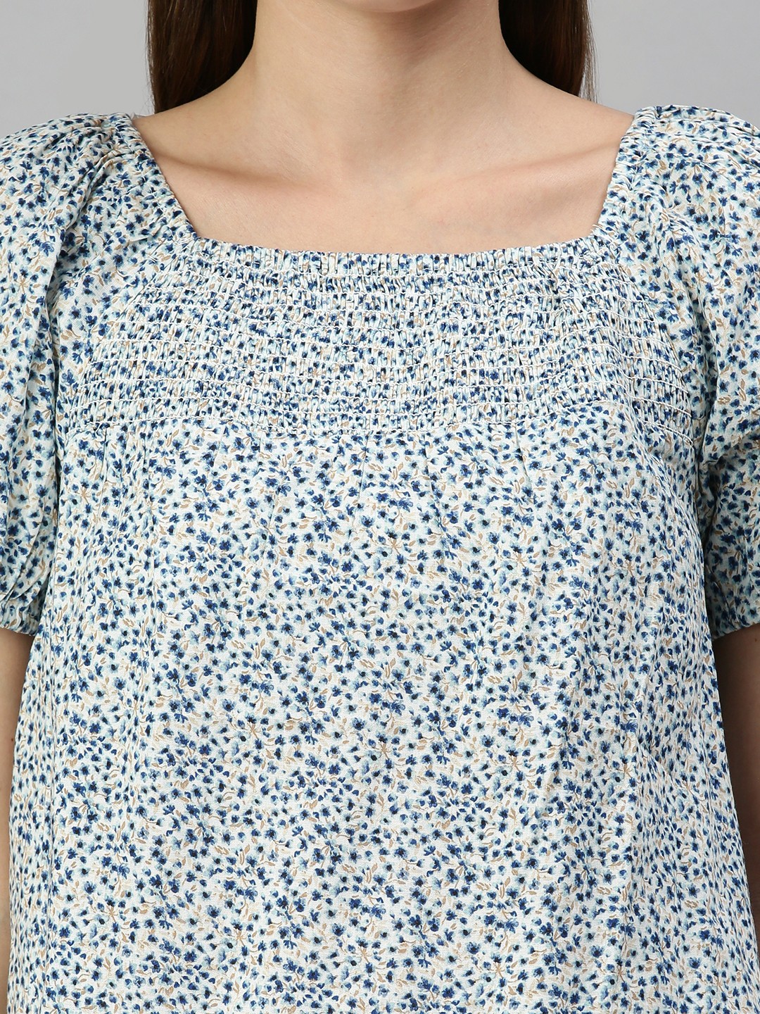 SHOWOFF Women's Square Neck Floral White Regular Top