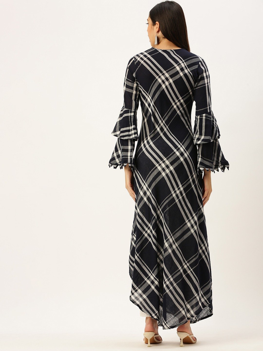 Women's Blue Cotton Checked Comfort Fit Kurtas