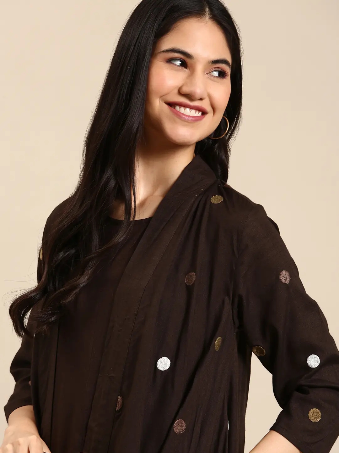Women's Brown Cotton Solid Comfort Fit Kurtas