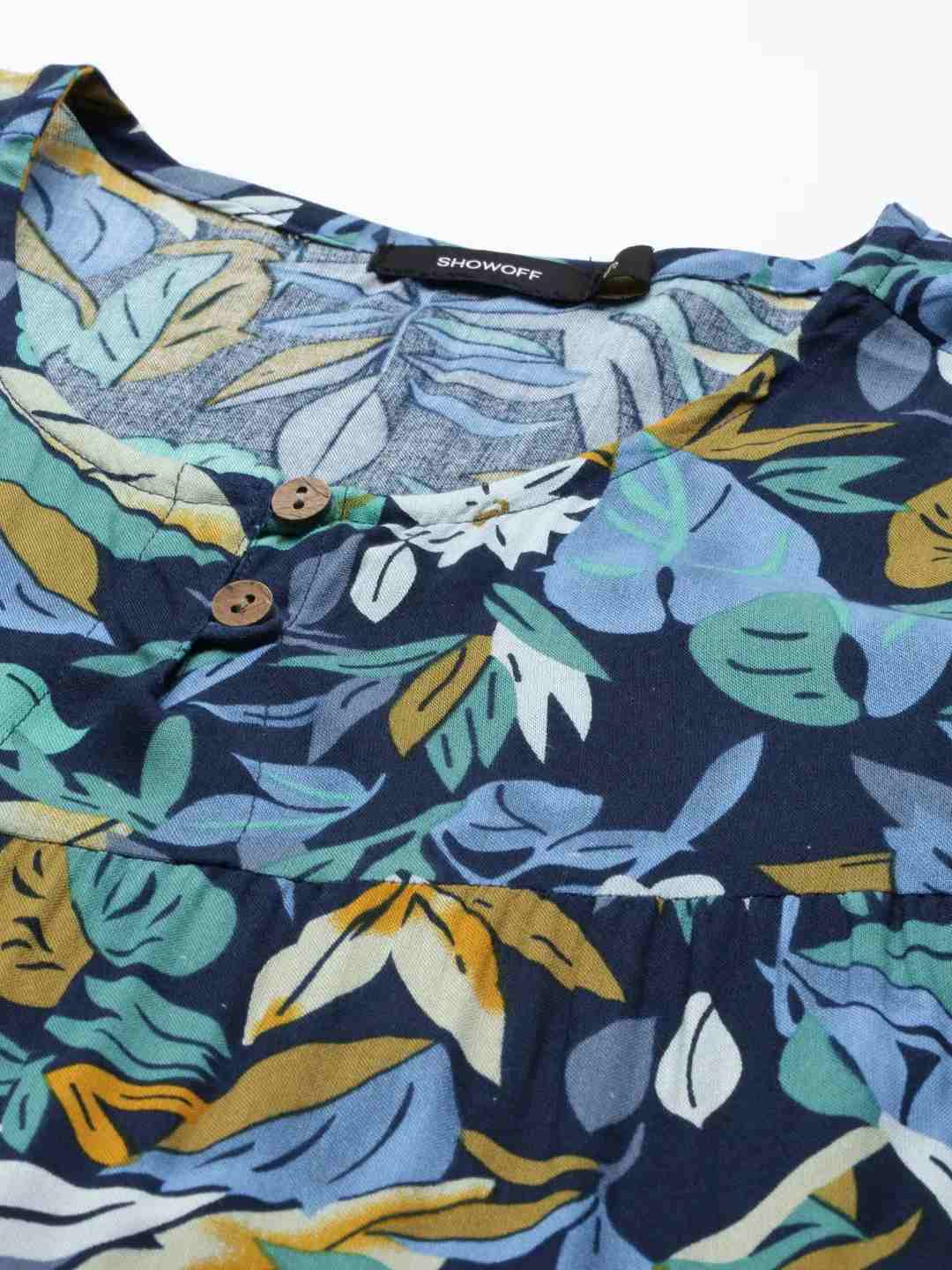 Women's Blue Cotton Printed Comfort Fit Kurtas