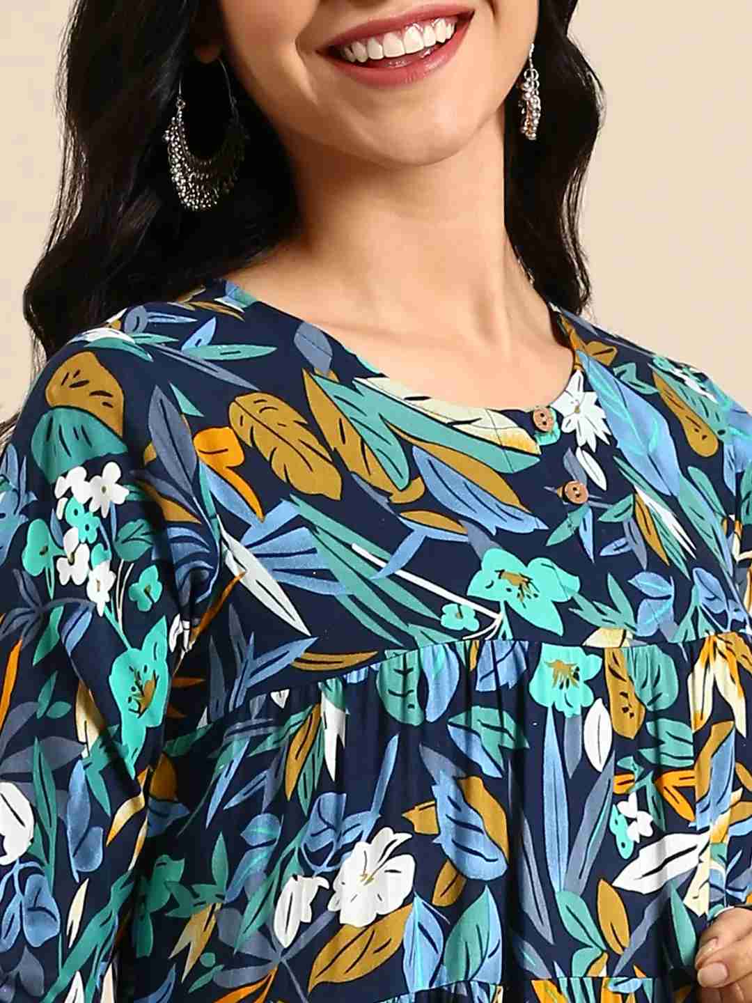 Women's Blue Cotton Printed Comfort Fit Kurtas