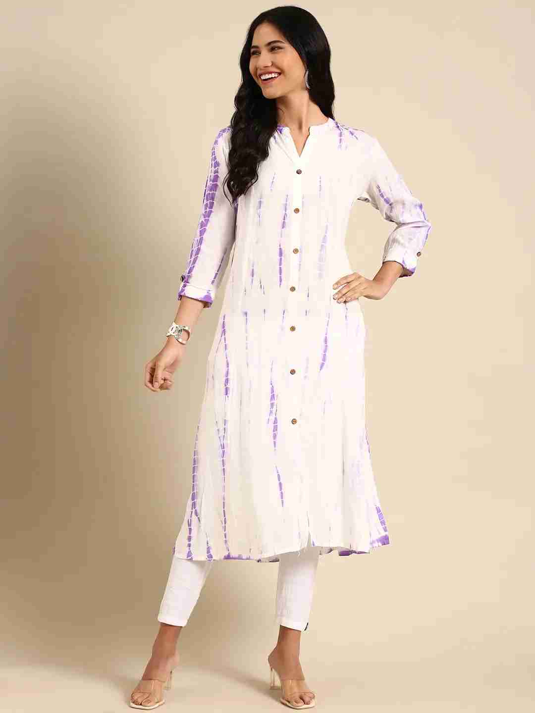 Women's White Cotton Tie Dye Comfort Fit Kurtas
