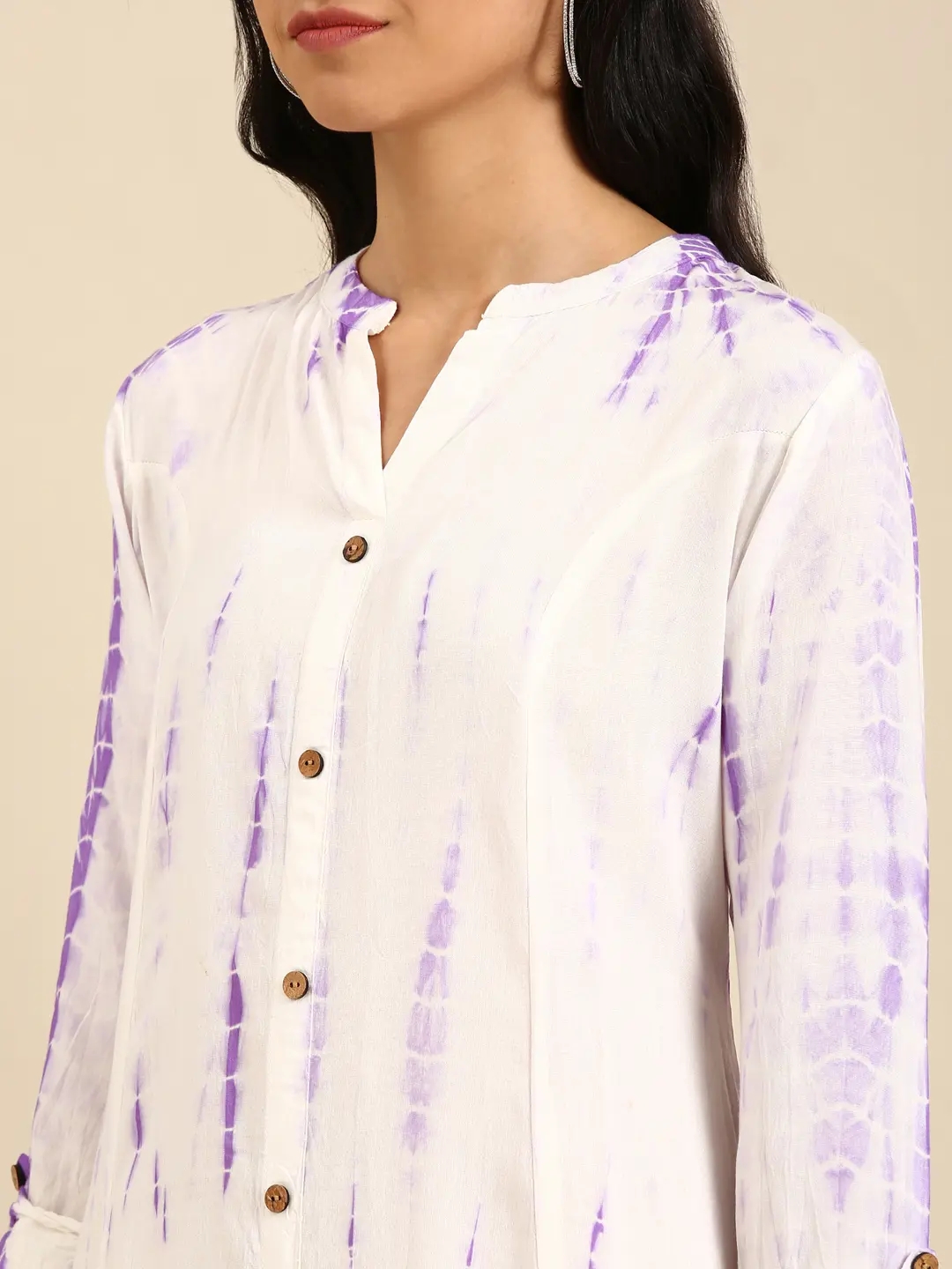 Women's White Cotton Tie Dye Comfort Fit Kurtas