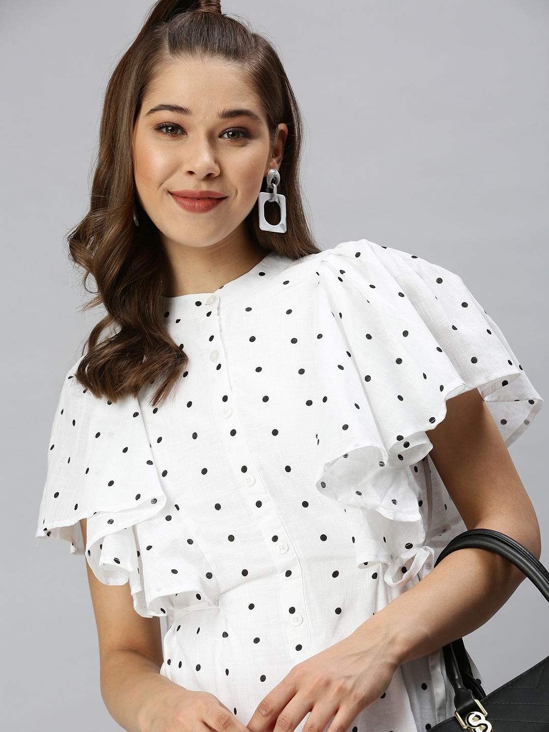 SHOWOFF Women's Polka Dots White Shirt Dress