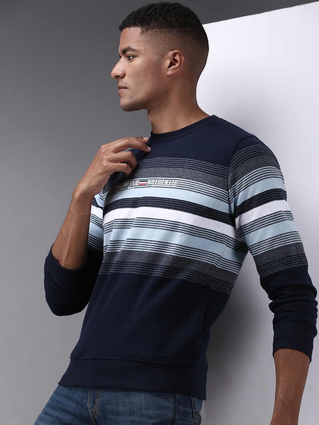 Men's Blue Cotton Striped Sweatshirts