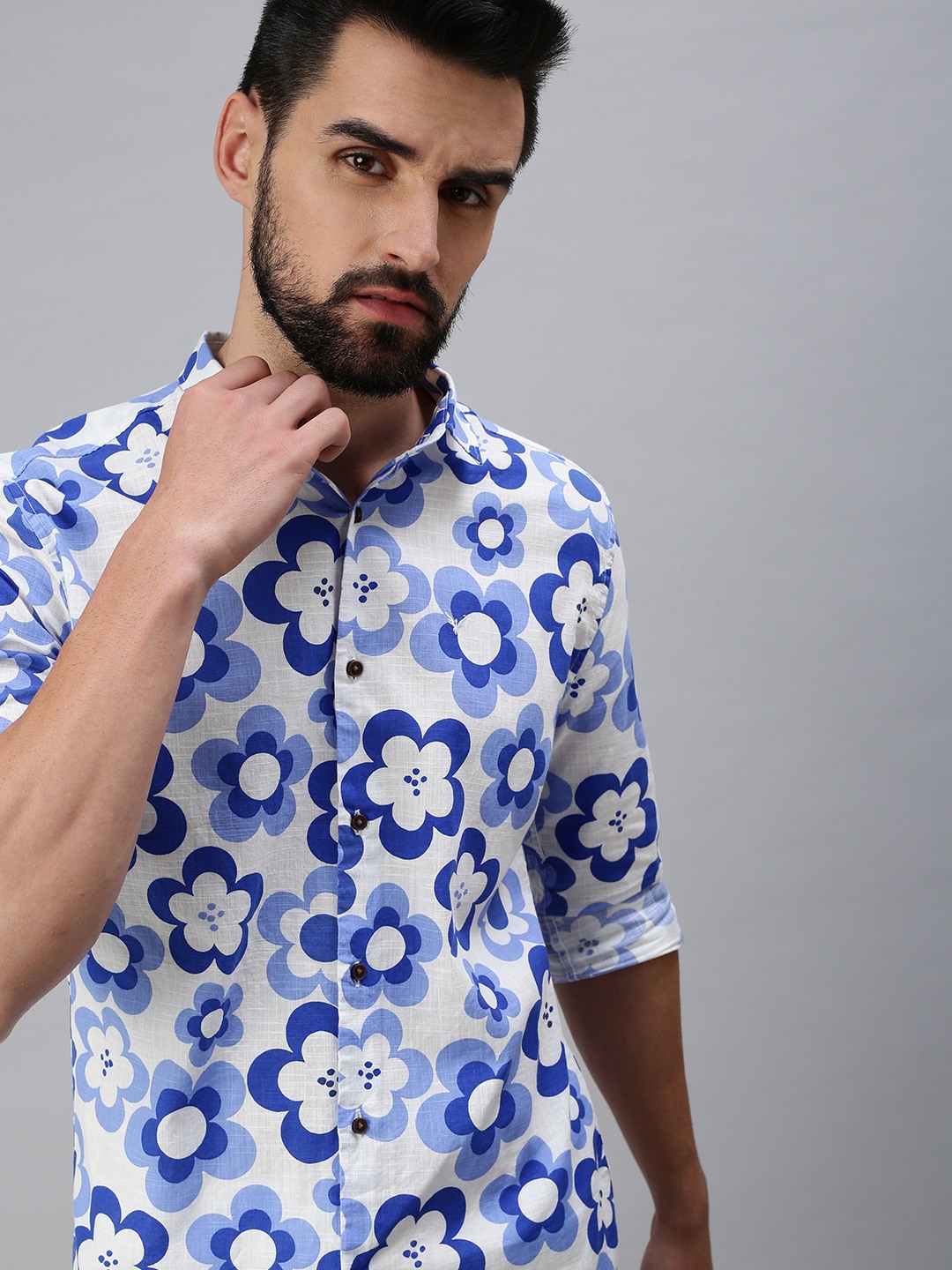 SHOWOFF Men's Casual Slim Collar White Printed Shirt