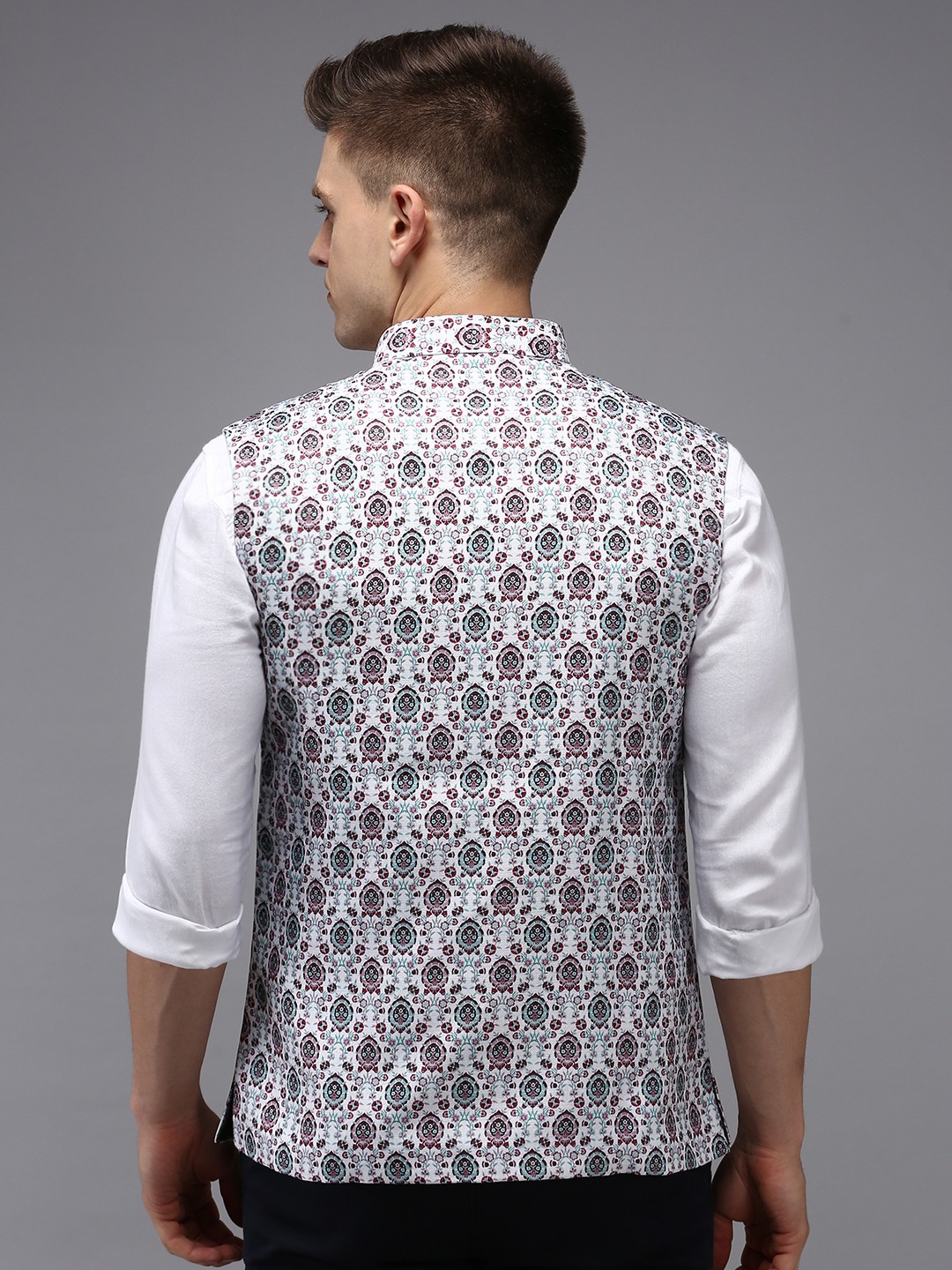 Men's Multicolour Cotton Blend Printed Comfort Fit Ethnic Jackets