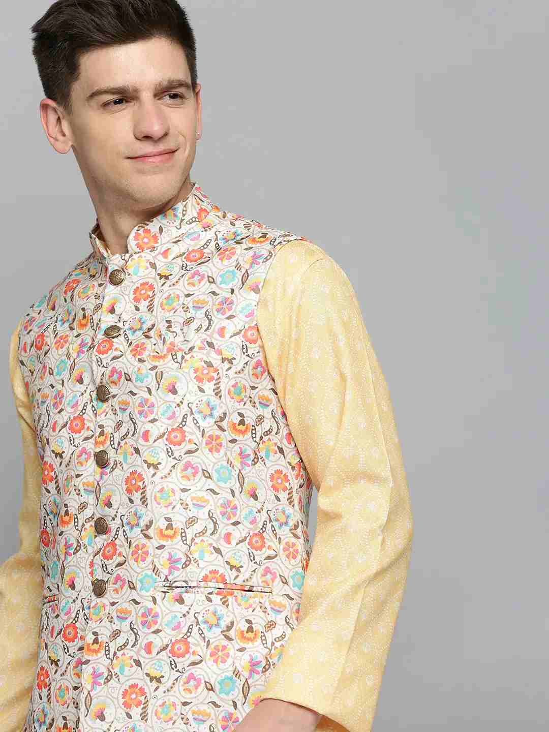 Showoff | SHOWOFF Men's Printed Cream Ethnic Nehru Jackets