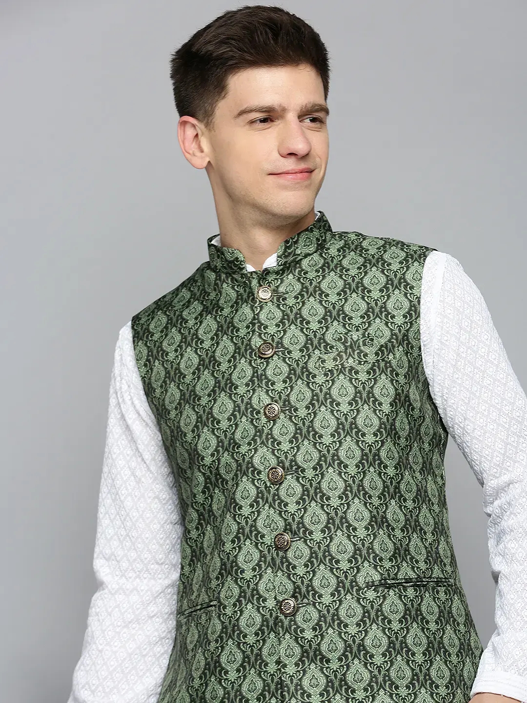 Showoff | SHOWOFF Men's Printed Green Ethnic Nehru Jackets