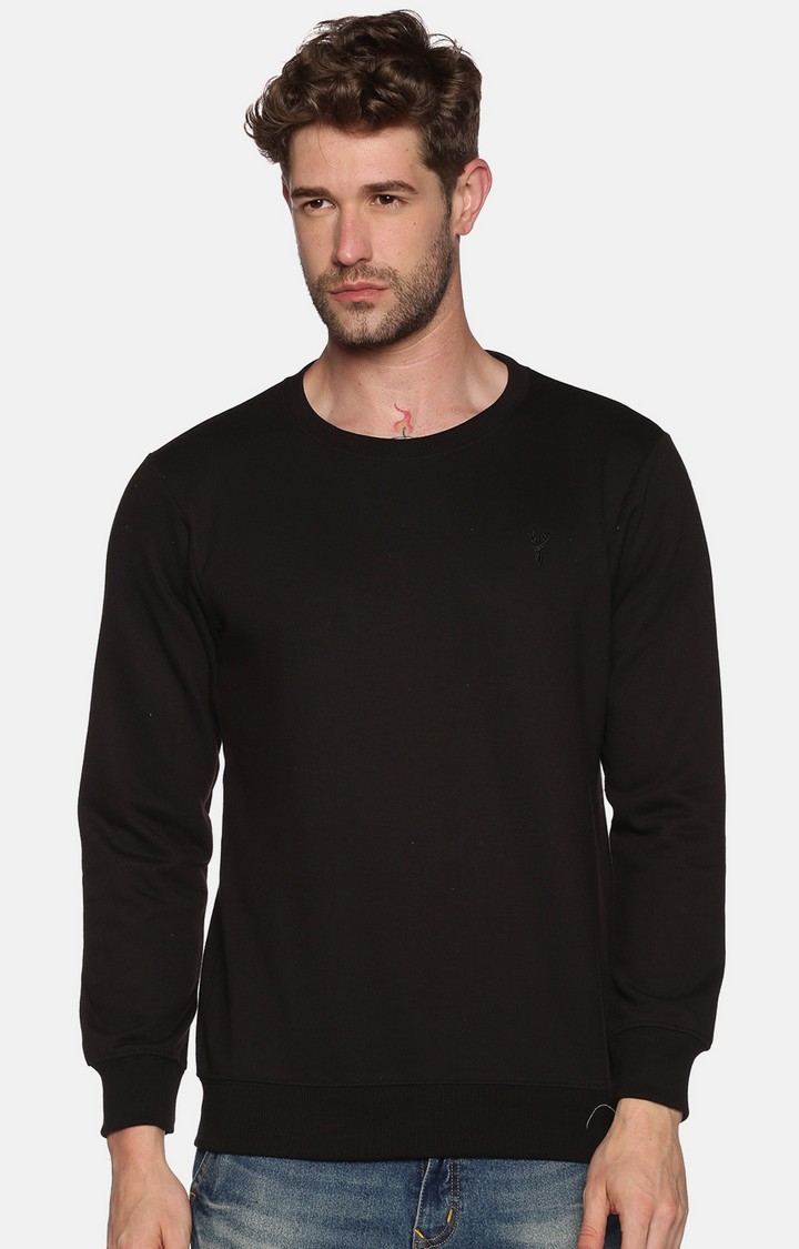 Showoff Men's Cotton Casual Black Solid Sweatshirt