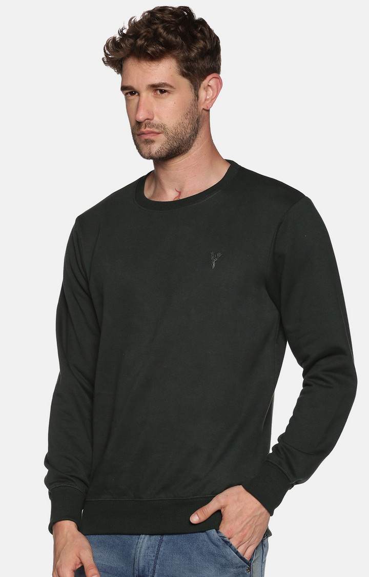 Men's Green Cotton Solid Sweatshirts