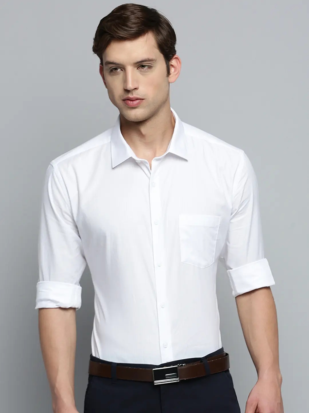 SHOWOFF Men's Spread Collar White Self Design Shirt