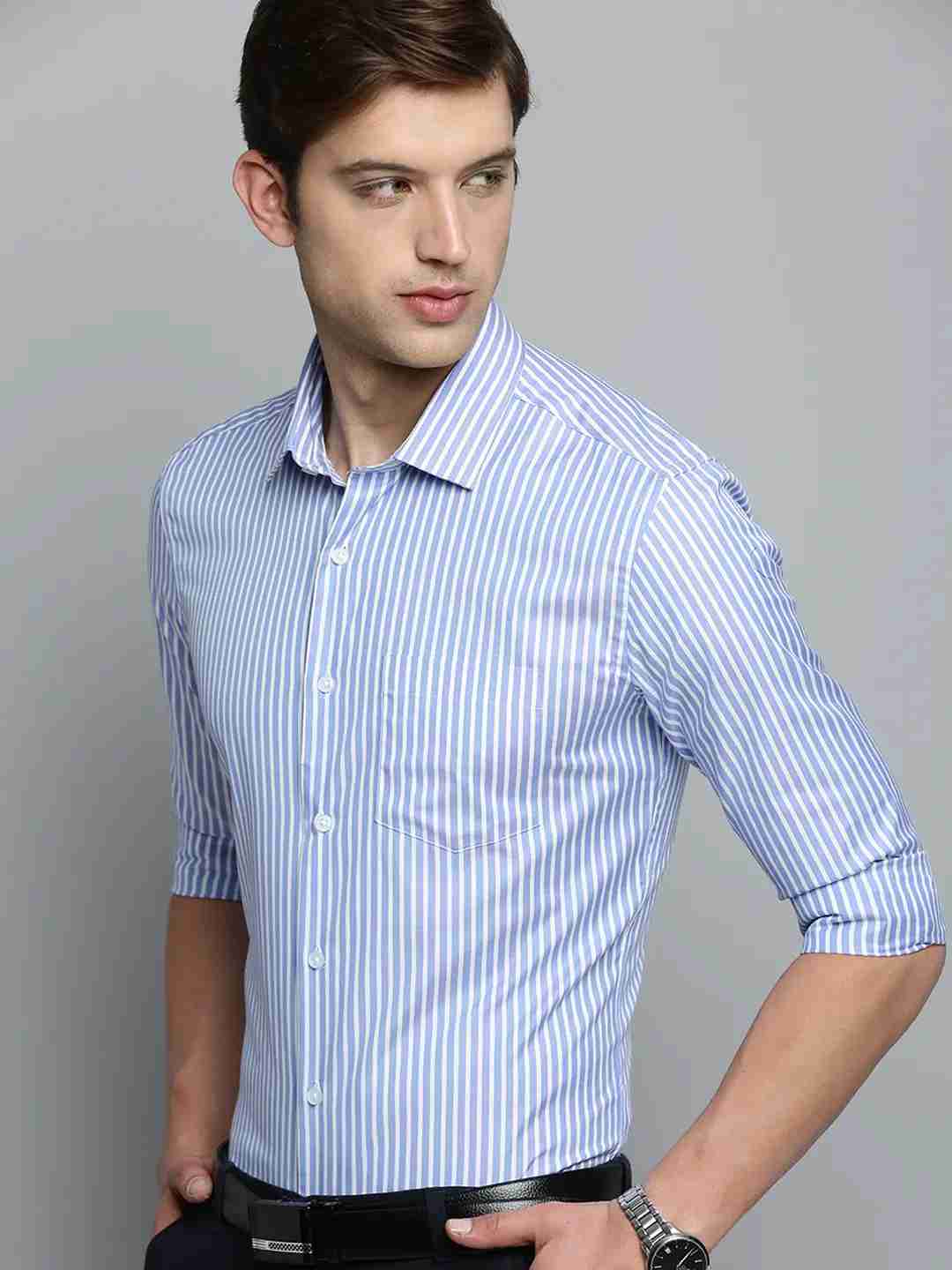 SHOWOFF Men's Spread Collar Self Design Blue Smart Shirt