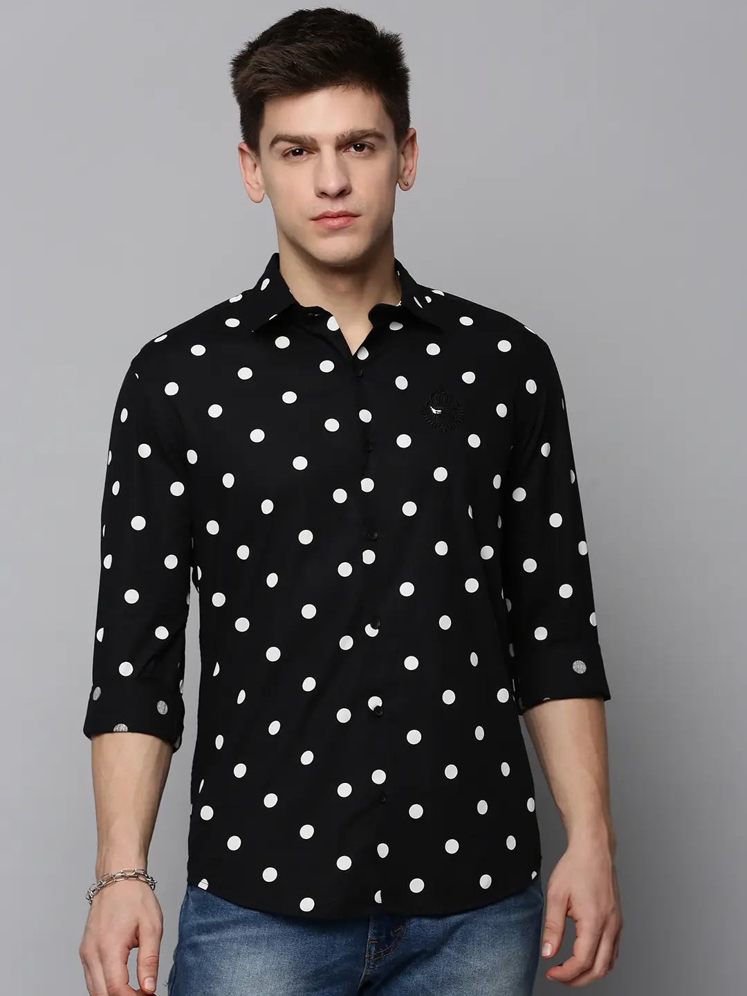 SHOWOFF Men's Spread Collar Black Printed Shirt