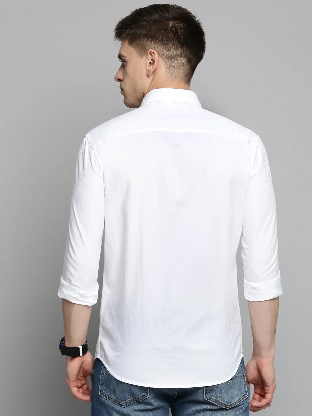 SHOWOFF Men's Spread Collar White Self Design Shirt