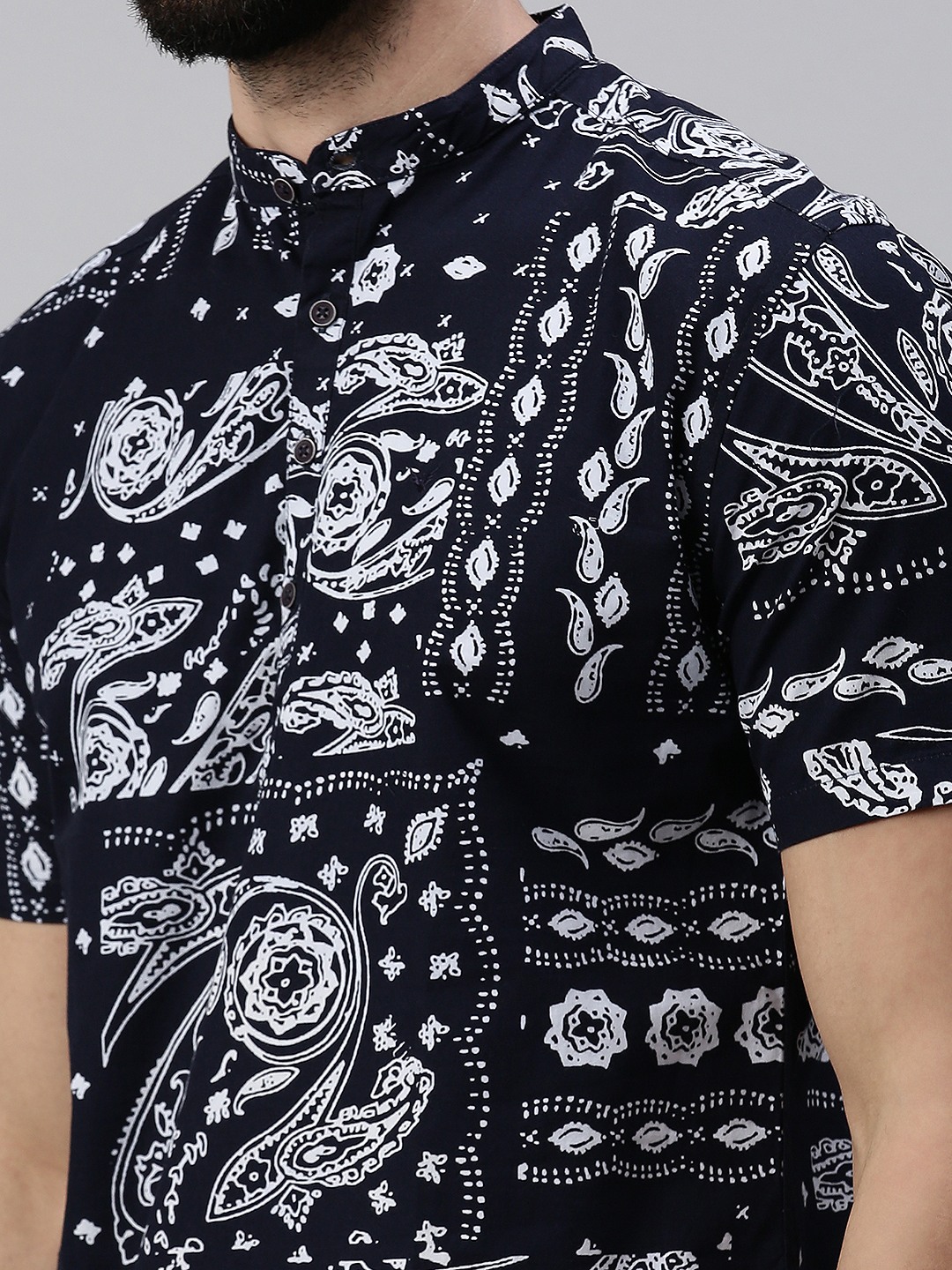 Men's Blue Cotton Printed Comfort Fit Kurtas