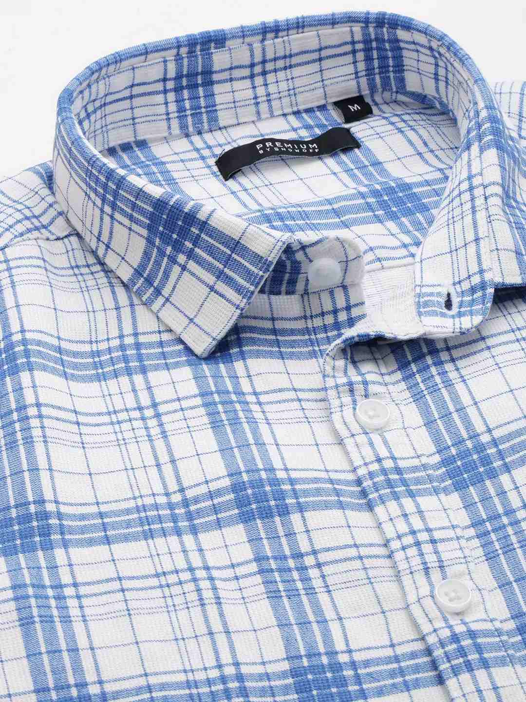 SHOWOFF Men's Spread Collar White Checked Shirt