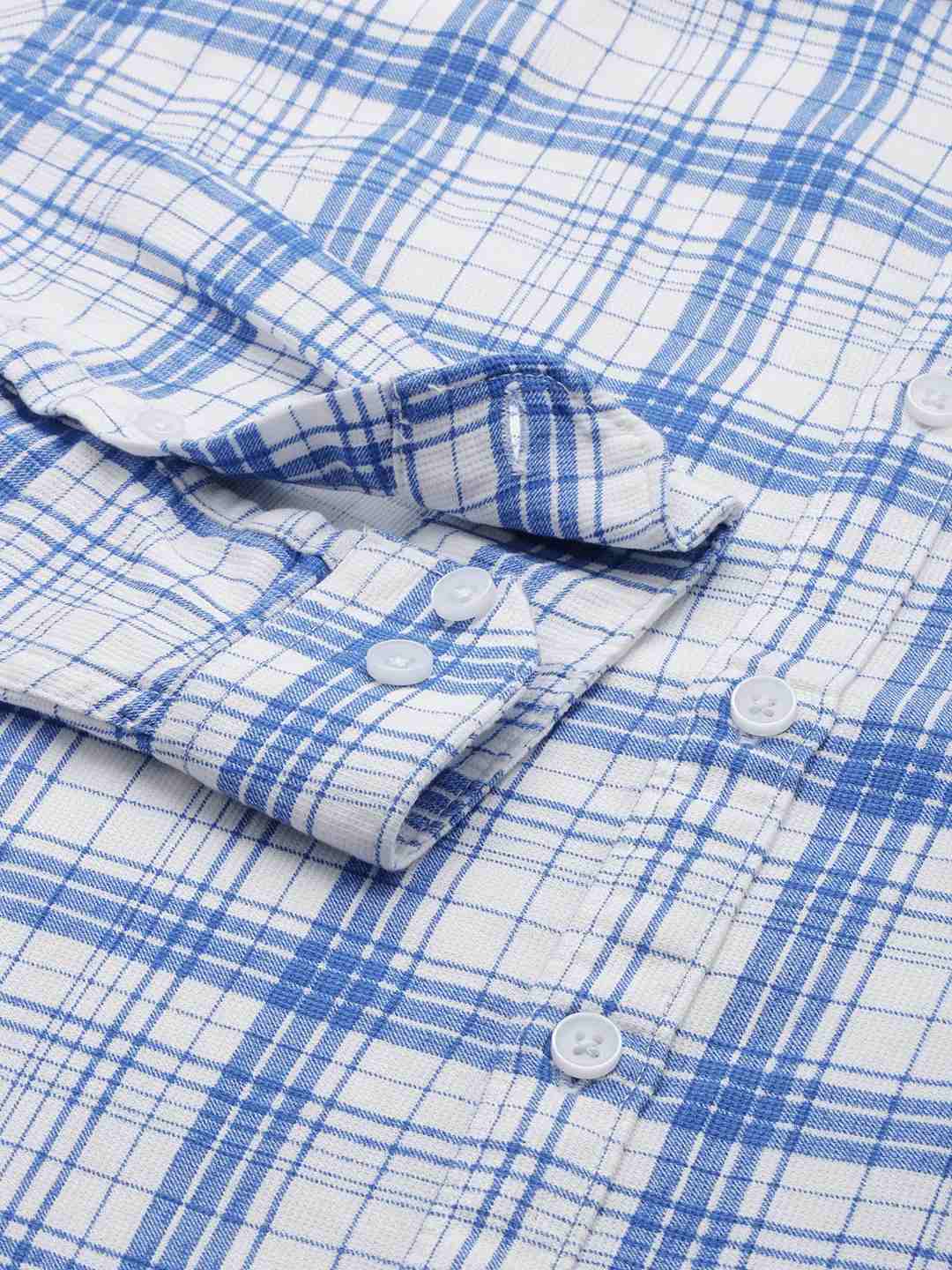SHOWOFF Men's Spread Collar White Checked Shirt