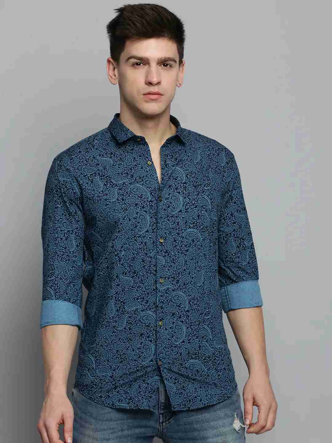 SHOWOFF Men's Spread Collar Black Printed Shirt