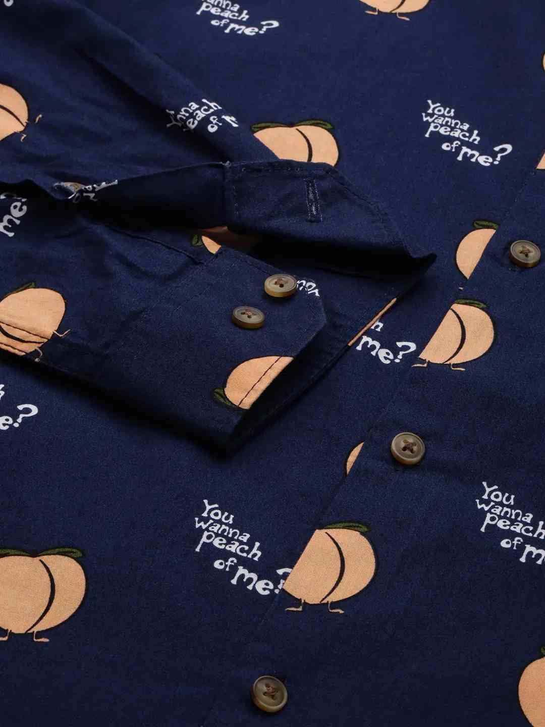 SHOWOFF Men's Spread Collar Navy Blue Printed Shirt