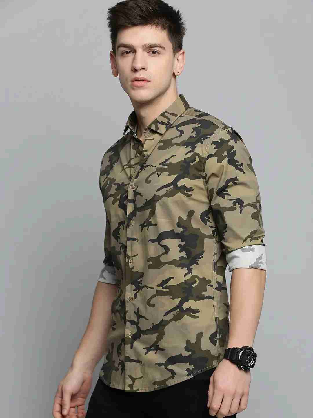 SHOWOFF Men's Spread Collar Olive Printed Shirt