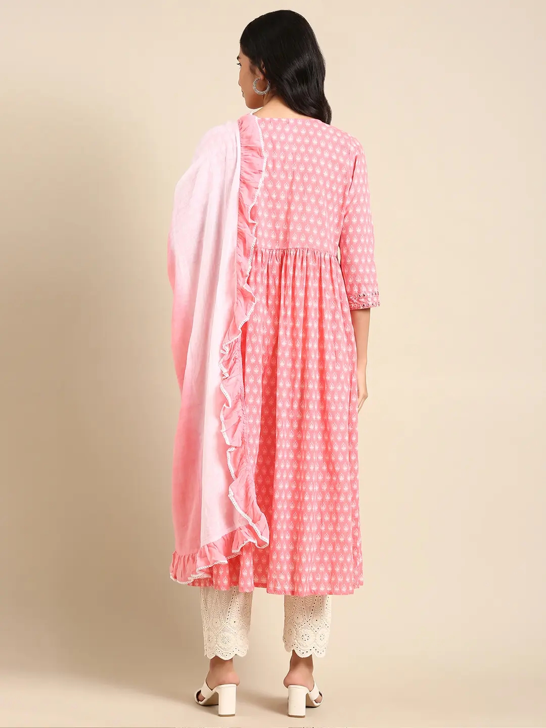 Women's Pink Cotton Printed Comfort Fit Kurtas