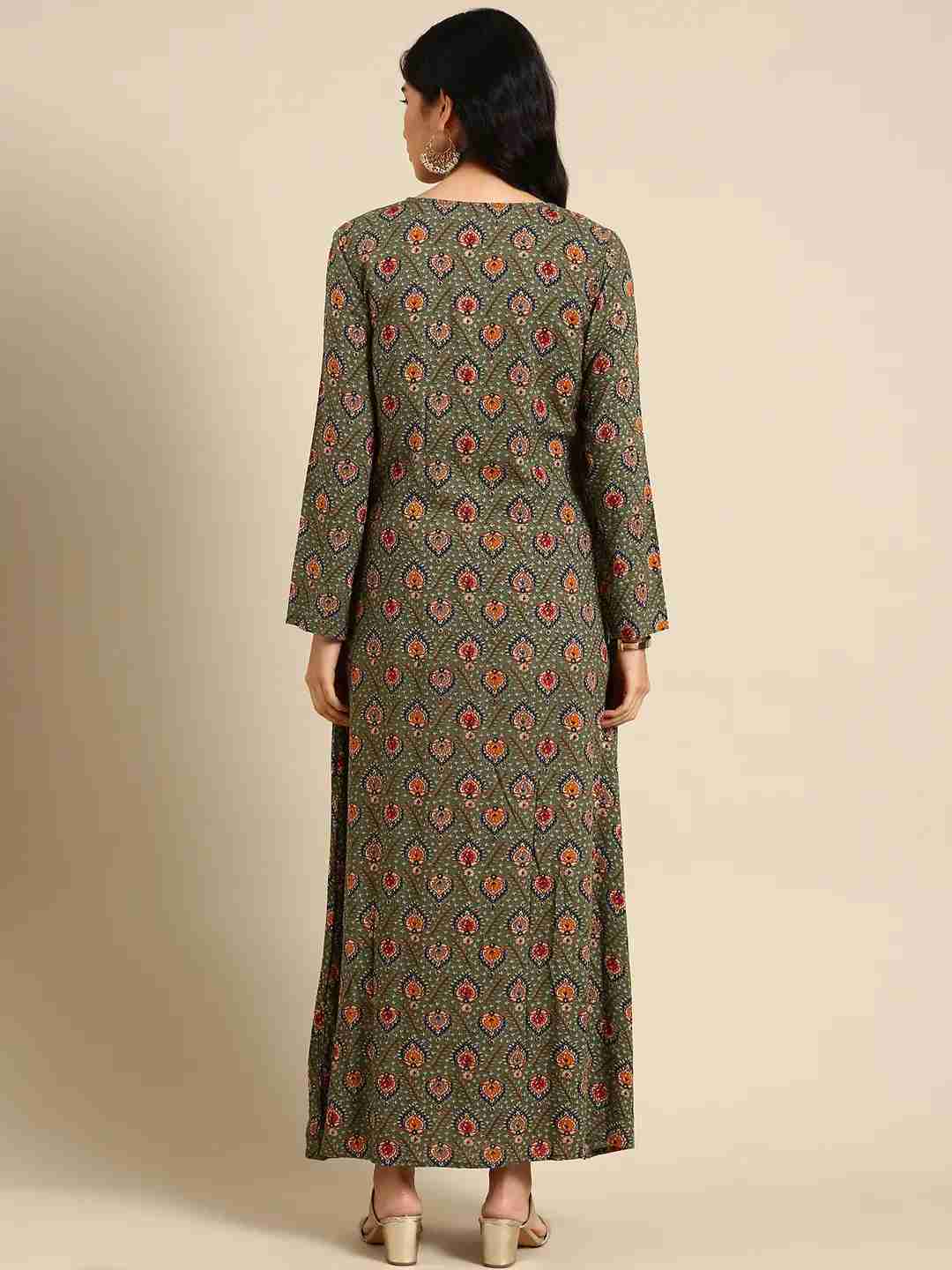 Women's Green Viscose Rayon Printed Comfort Fit Kurtas