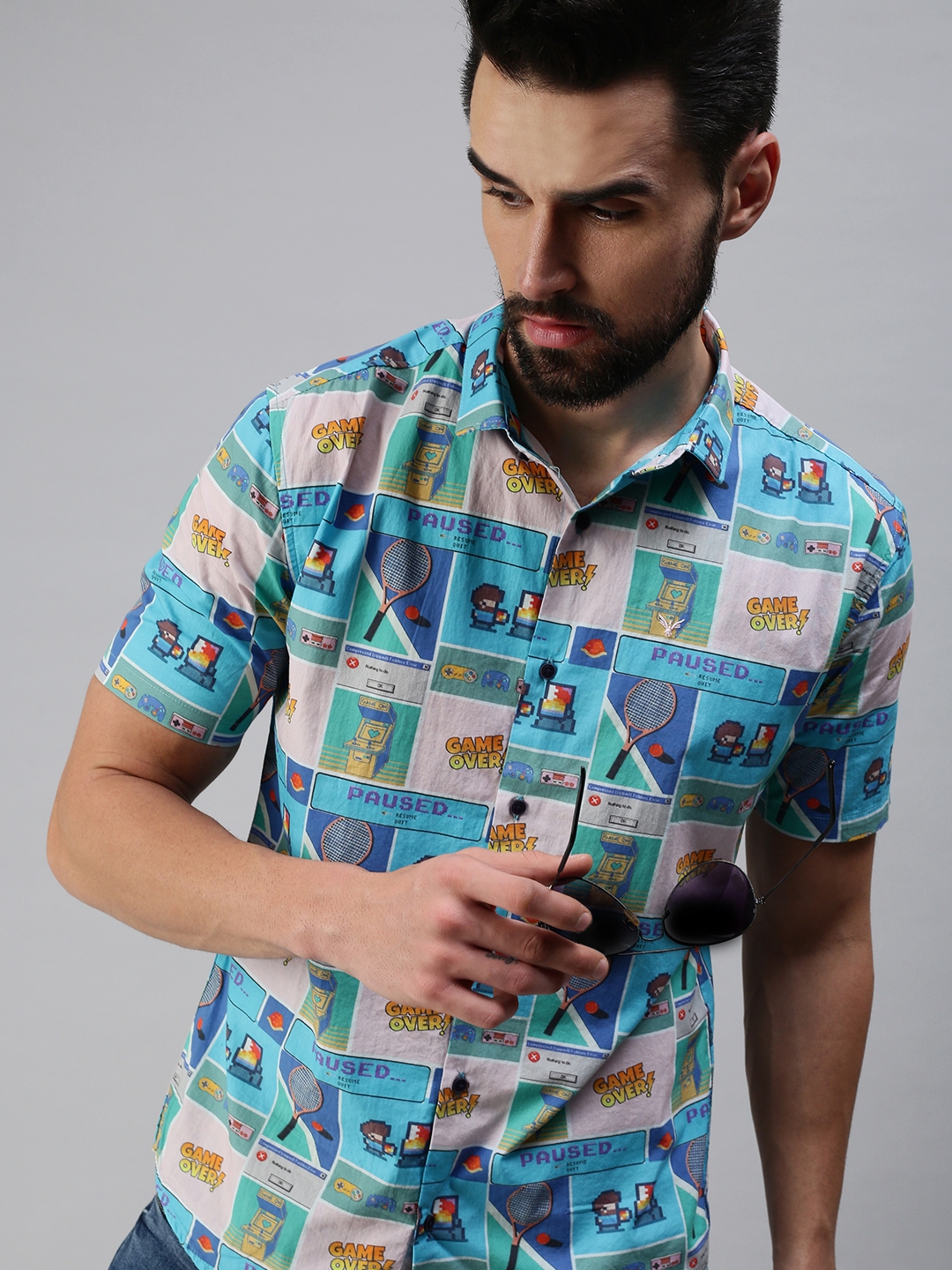 SHOWOFF Men's Casual Slim Collar Multi Printed Shirt