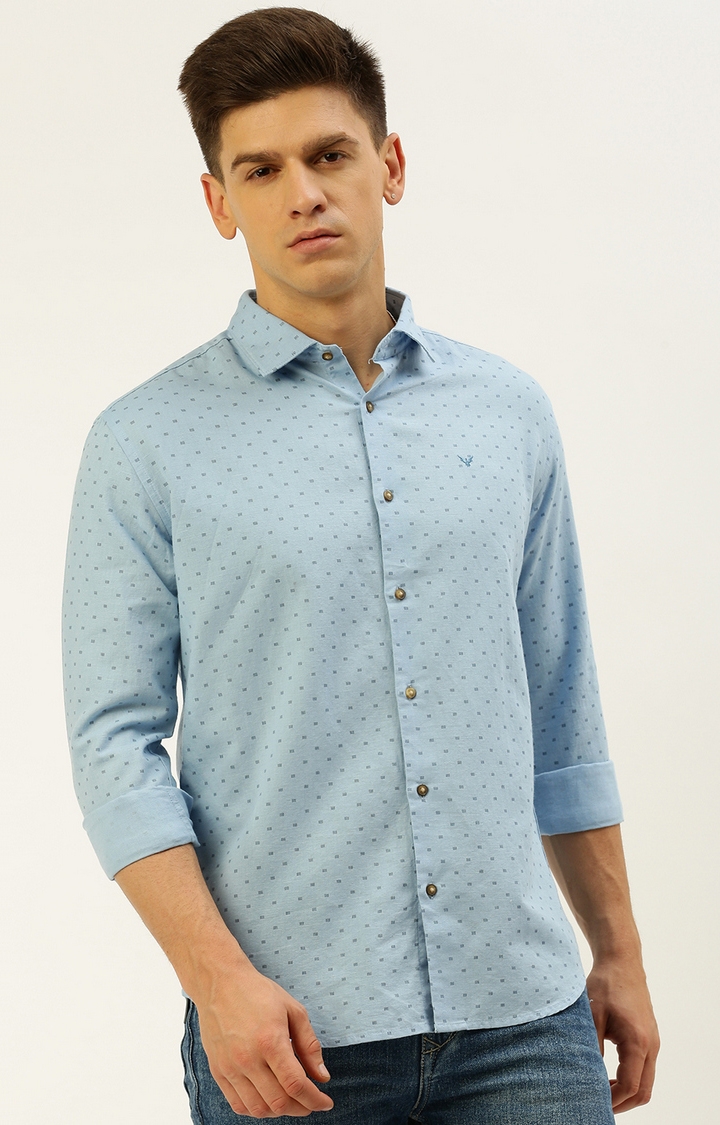 SHOWOFF Men's Spread Collar Printed Blue Regular Fit Shirt