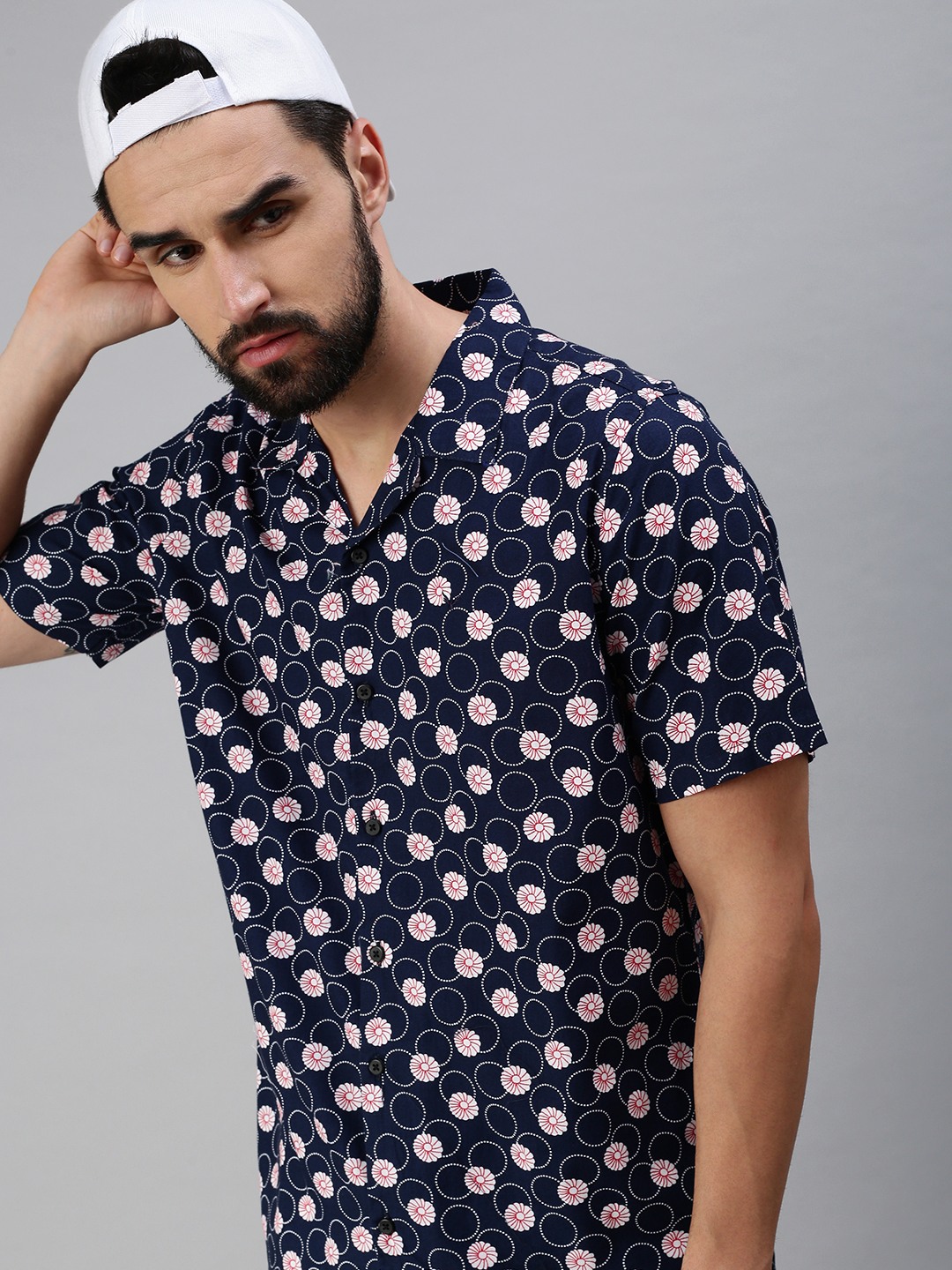 Showoff | SHOWOFF Men's Casual Button-Down Collar Navy Blue Solid Shirt