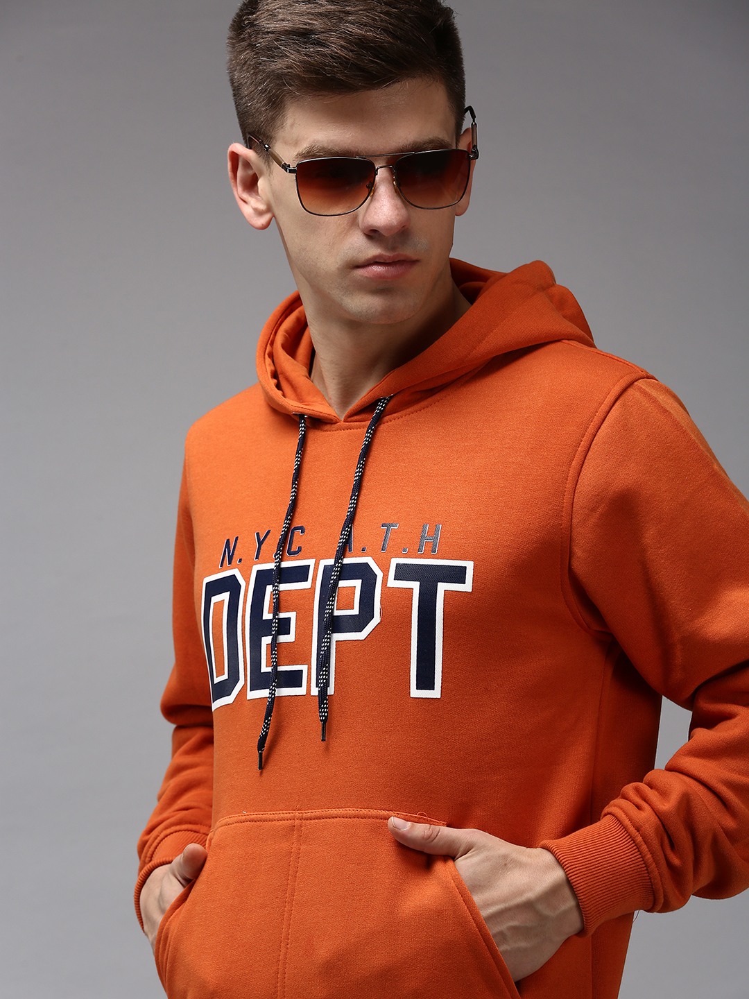 SHOWOFF Men's Hooded Neck Orange Typography Sweatshirt