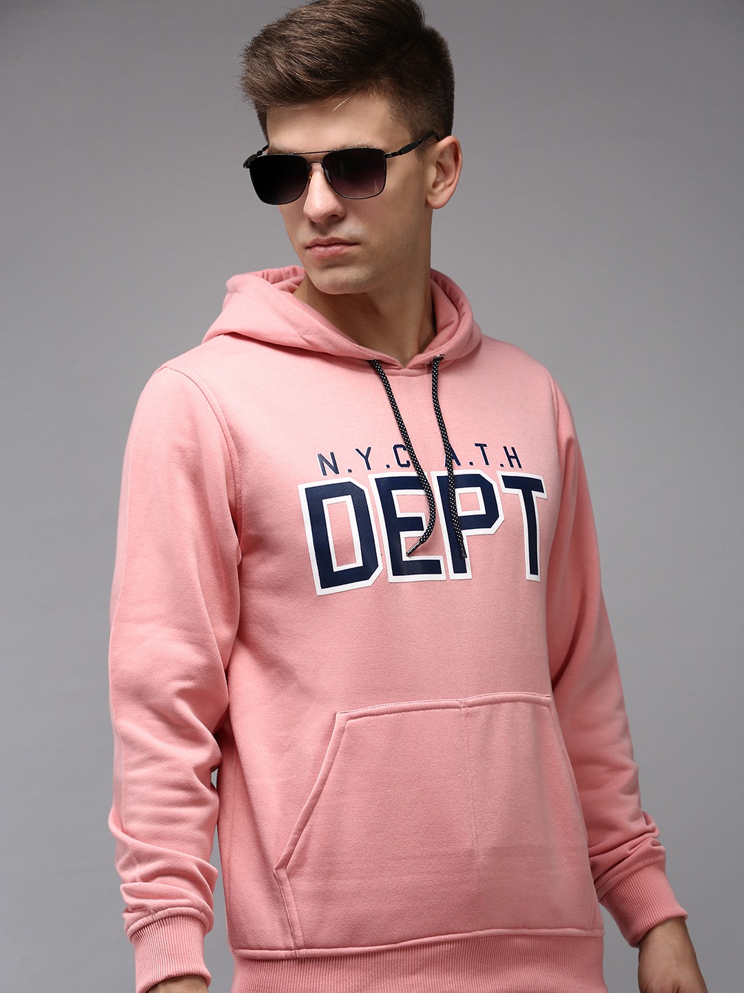 Men's Pink Cotton Solid Hoodies