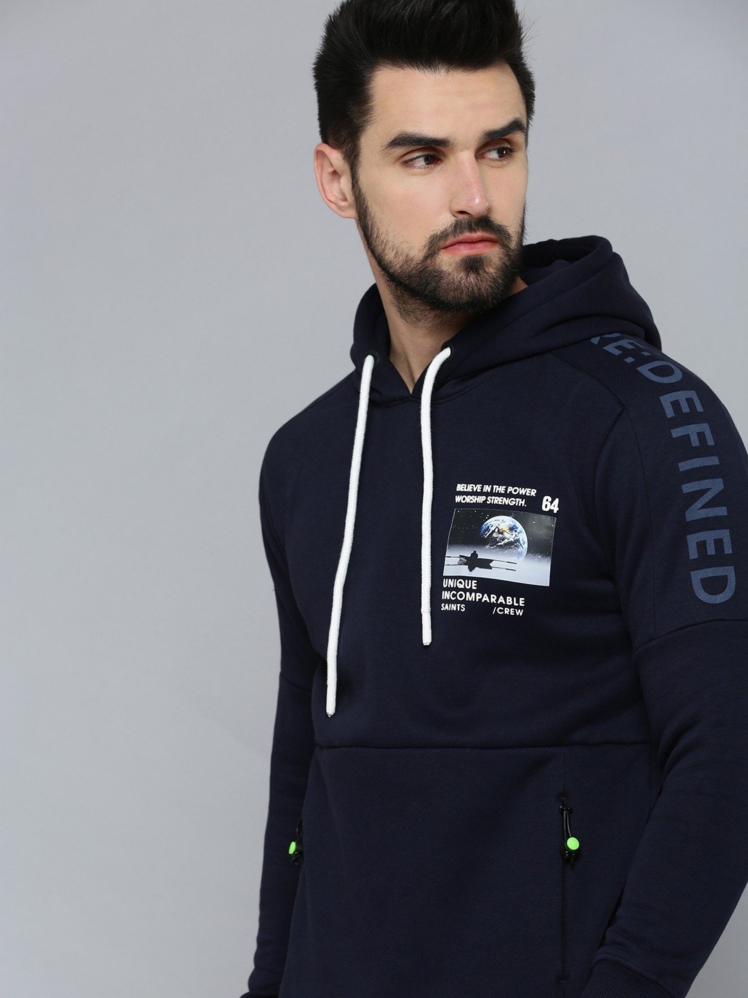 Men's Blue Cotton Solid Hoodies
