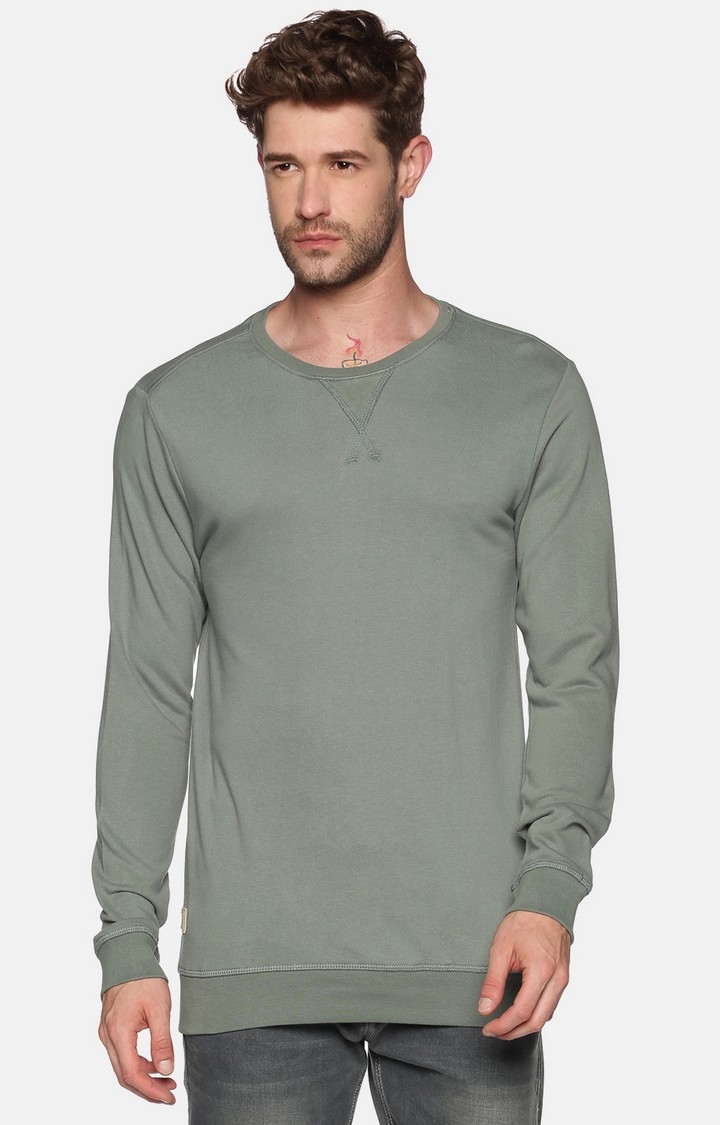 Showoff Men's Cotton Casual Green Solid Sweatshirt