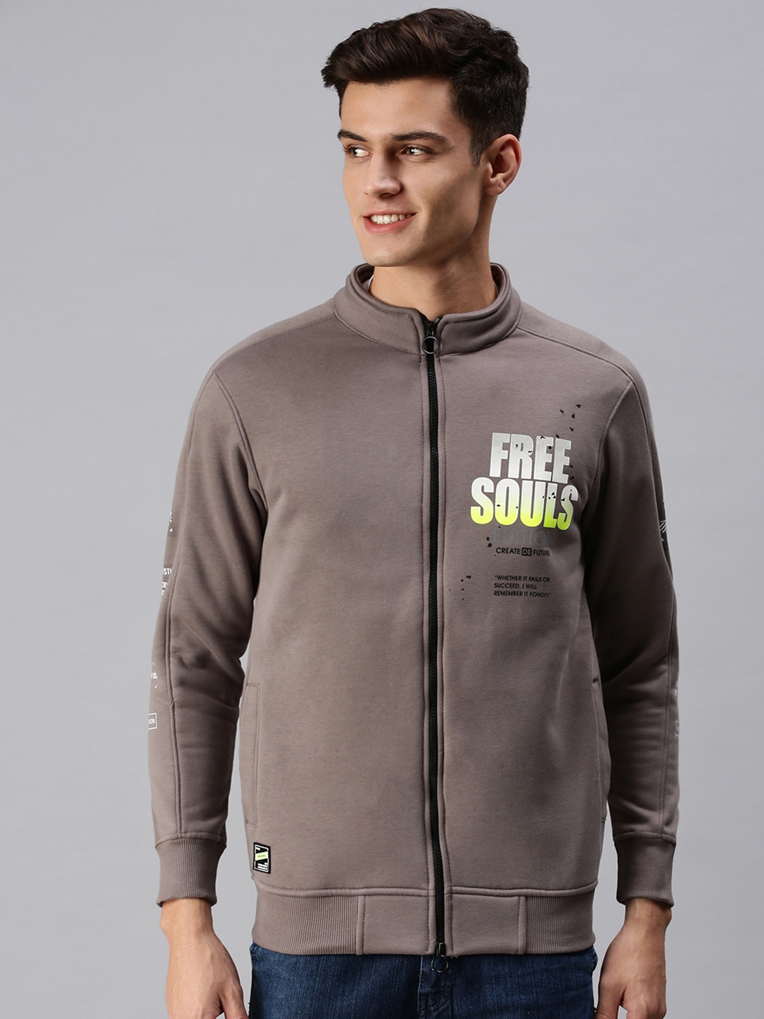 Showoff | SHOWOFF Men Grey printed High Neck Full Sleeves Slim Fit Sweatshirt