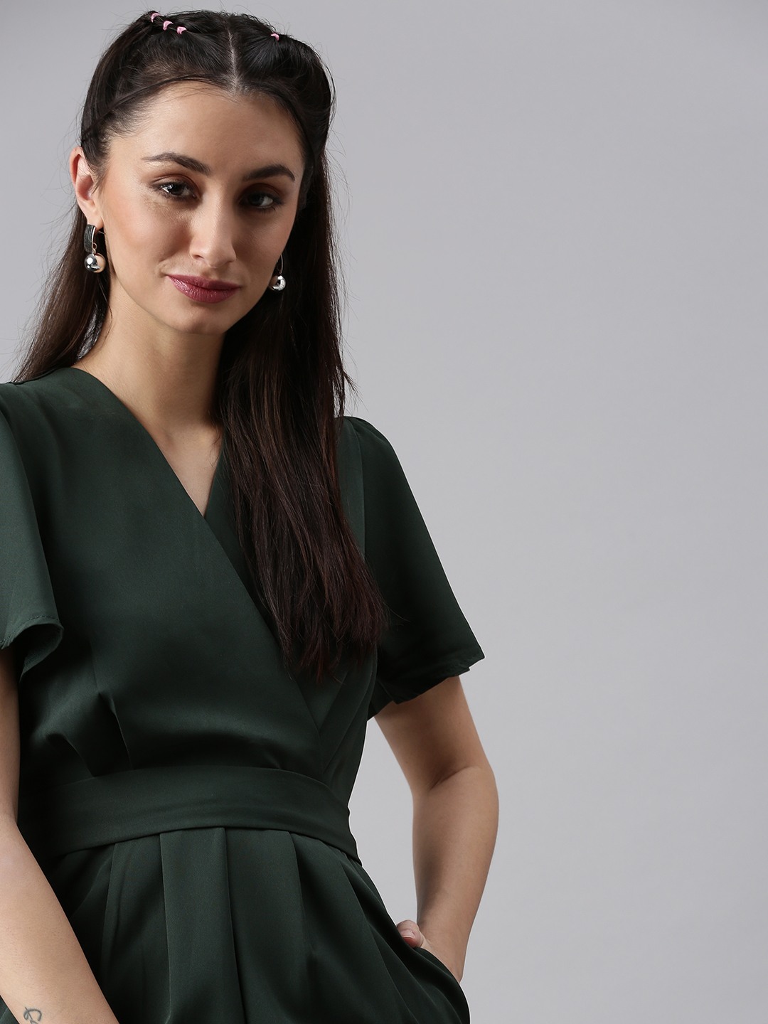 Women's Green Polyester Solid Jumpsuits