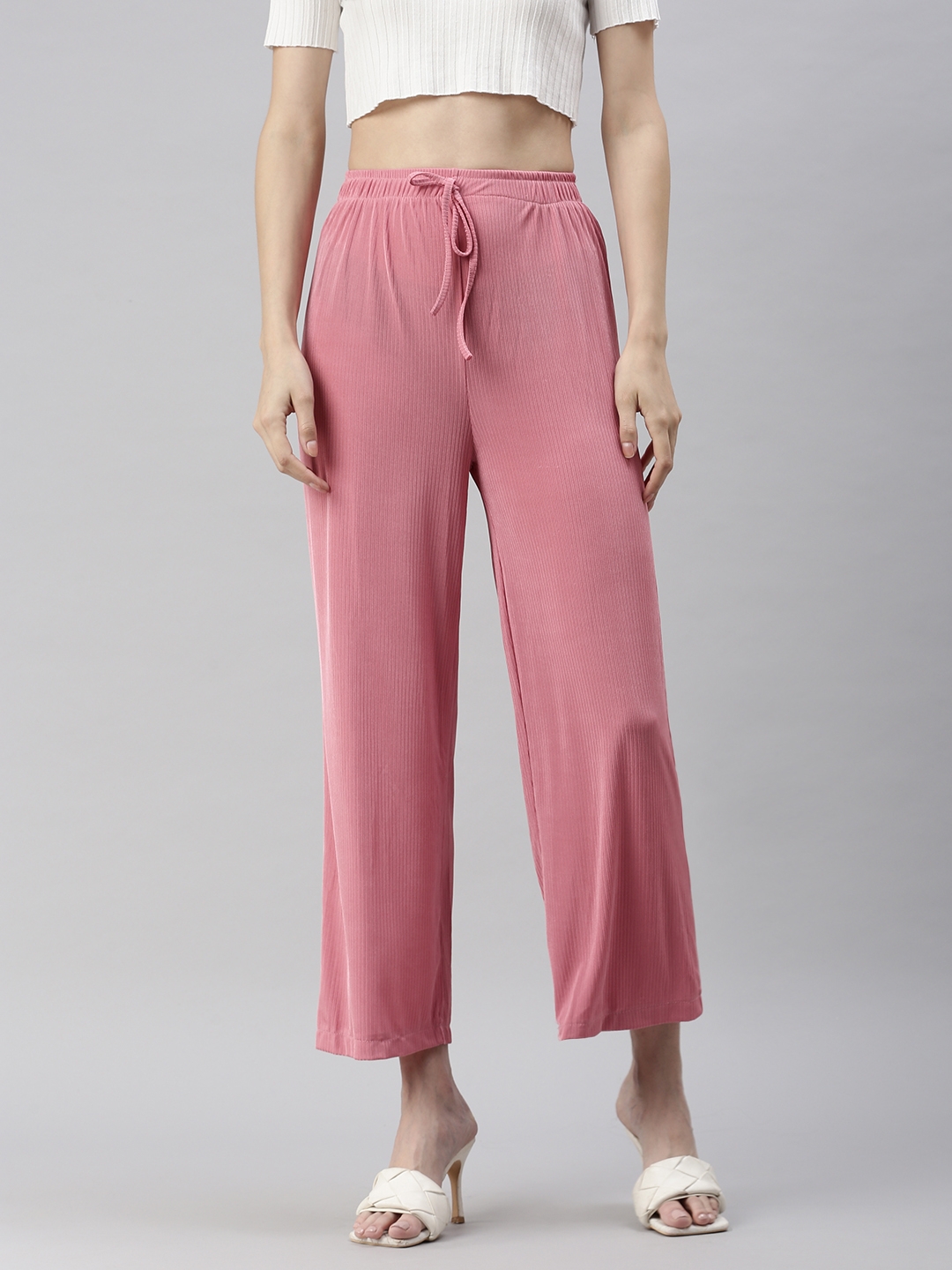 SHOWOFF Women's Solid High-Rise Pink Track Pants