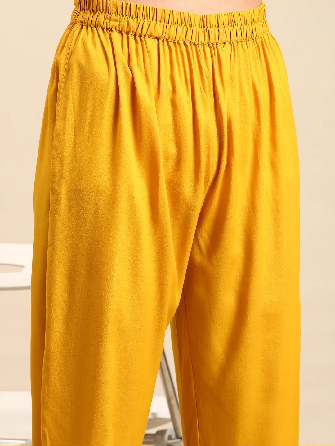 SHOWOFF Women's Mandarin Collar Yellow Anarkali Kurta Sets