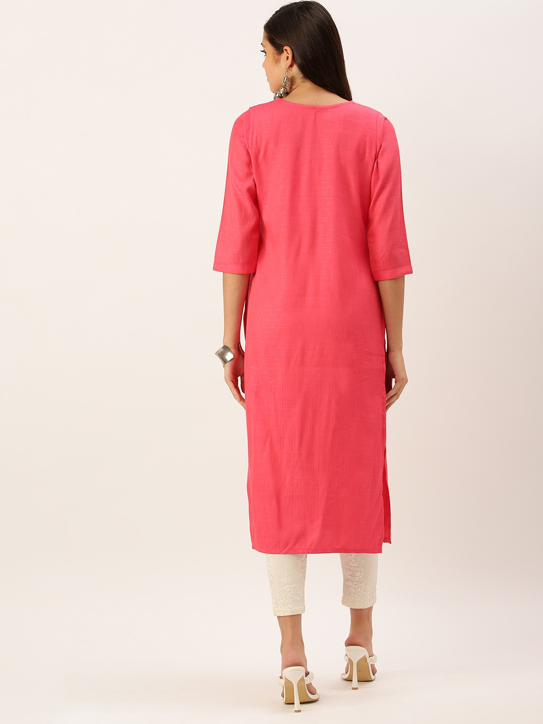 Women's Pink Cotton Solid Comfort Fit Kurtas