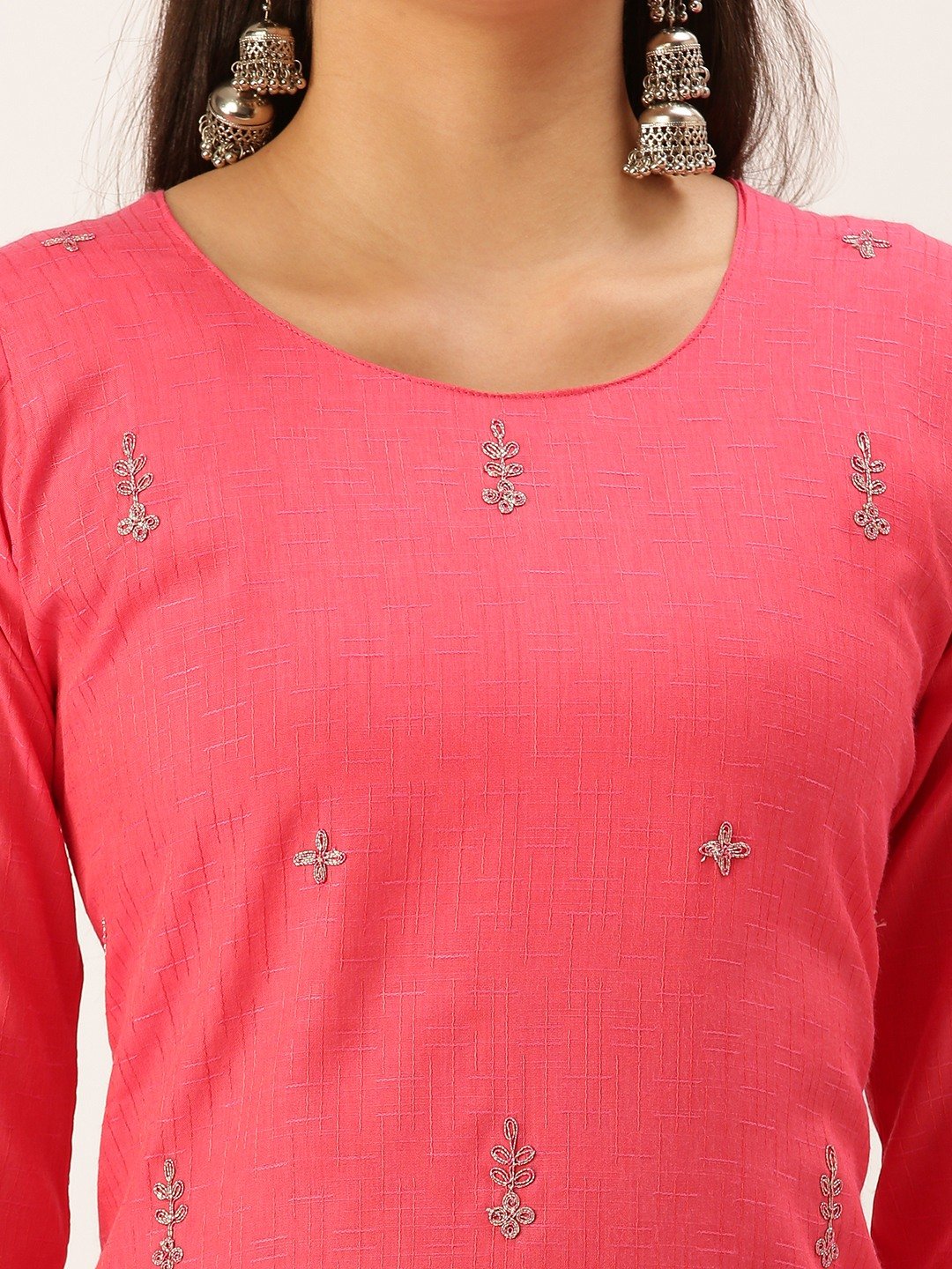 Women's Pink Cotton Solid Comfort Fit Kurtas