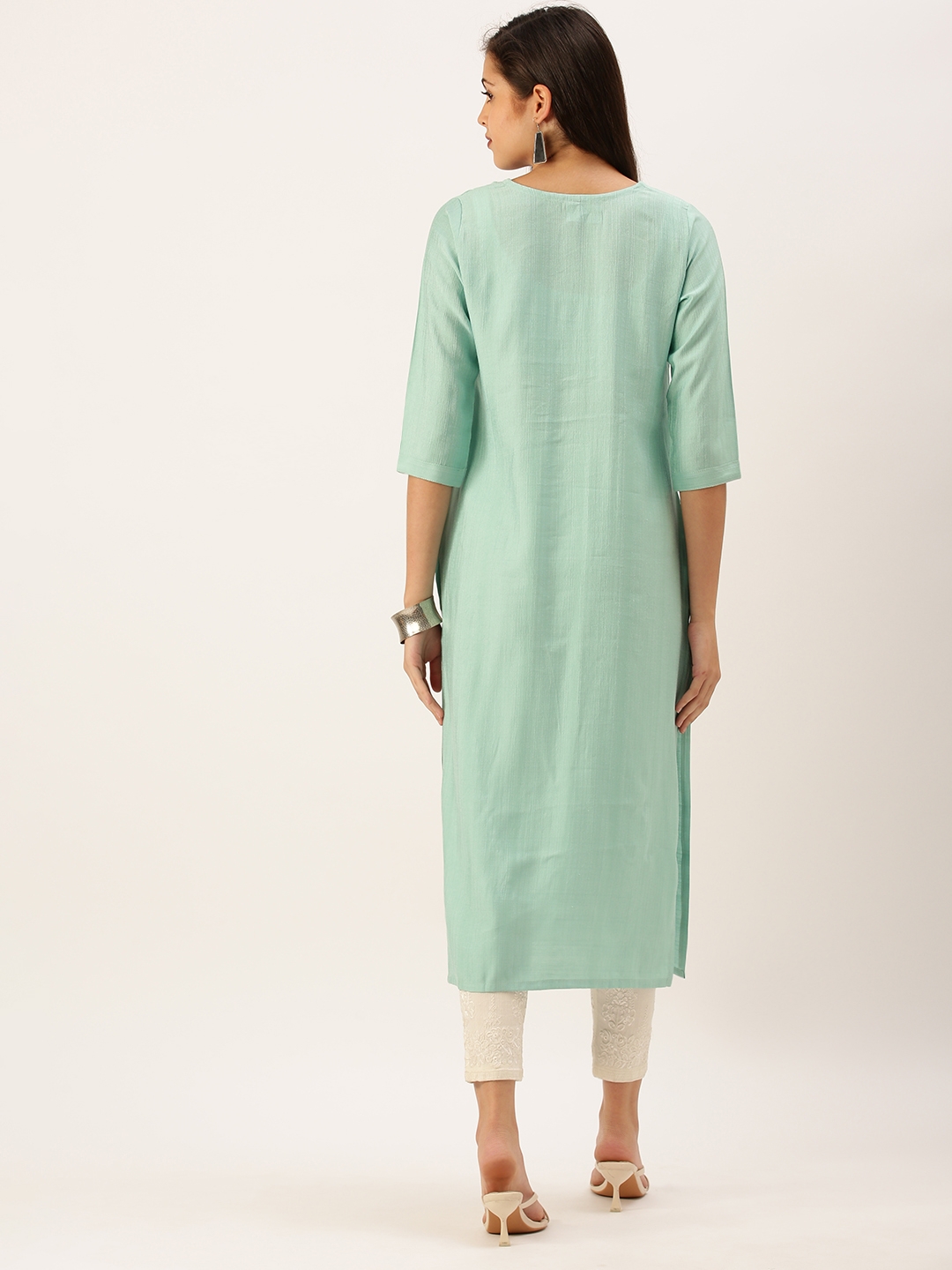 Women's Green Cotton Solid Comfort Fit Kurtas