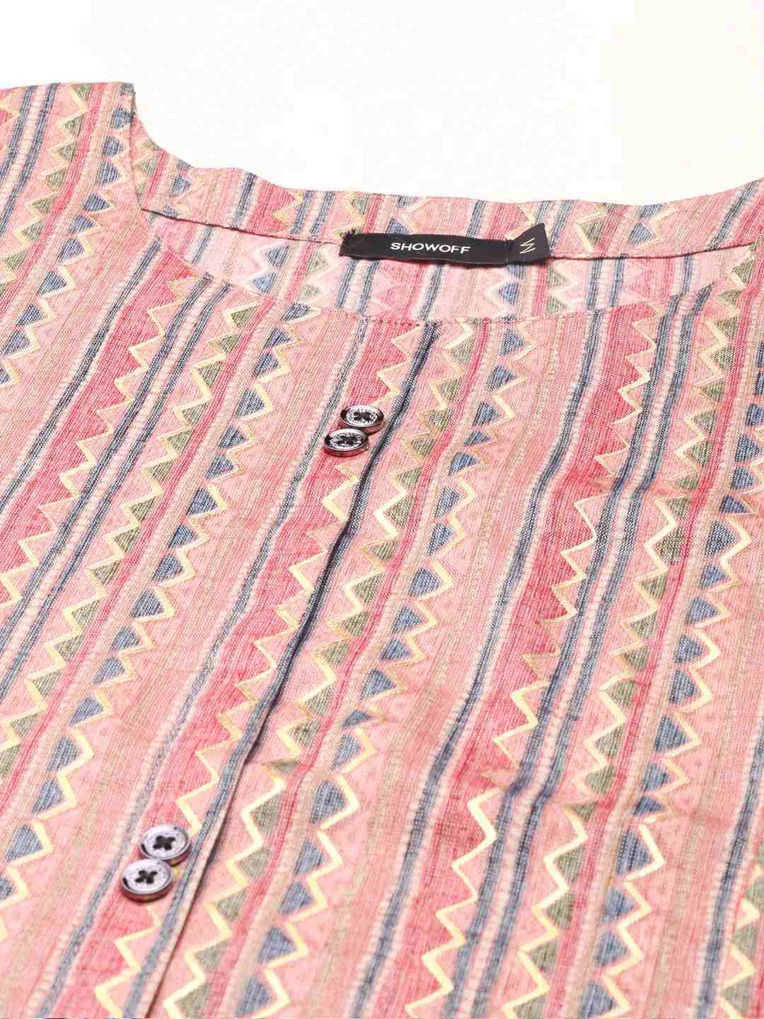Women's Purple Silk Striped Comfort Fit Kurtas
