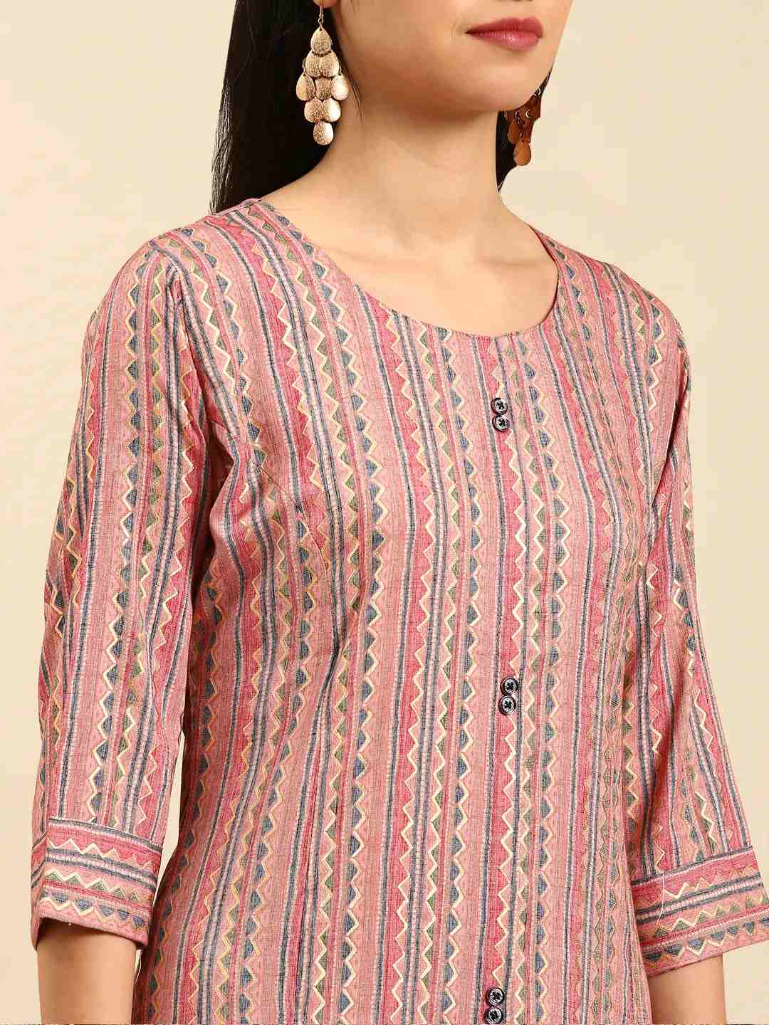 Women's Purple Silk Striped Comfort Fit Kurtas