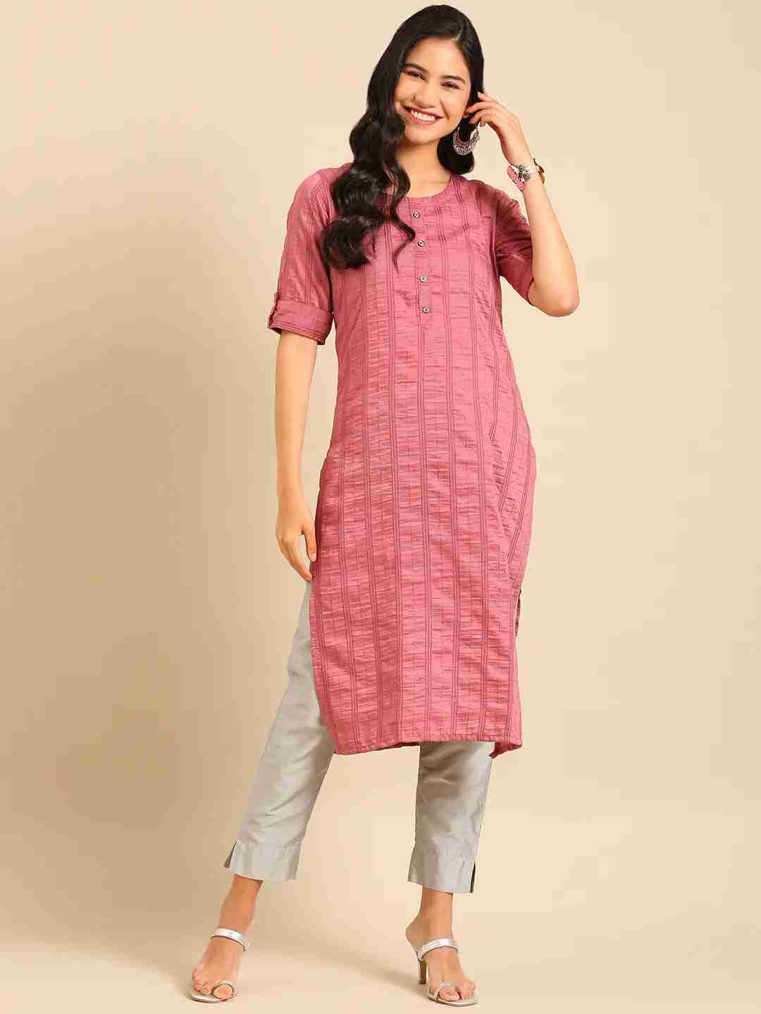 Women's Purple Silk Solid Comfort Fit Kurtas