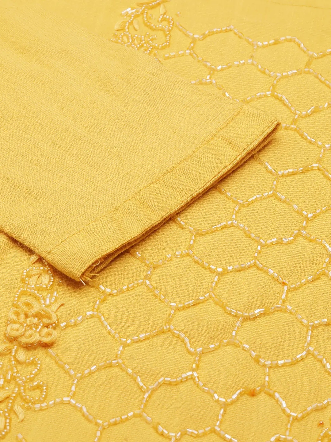 Women's Yellow Cotton Blend Solid Comfort Fit Kurta Sets