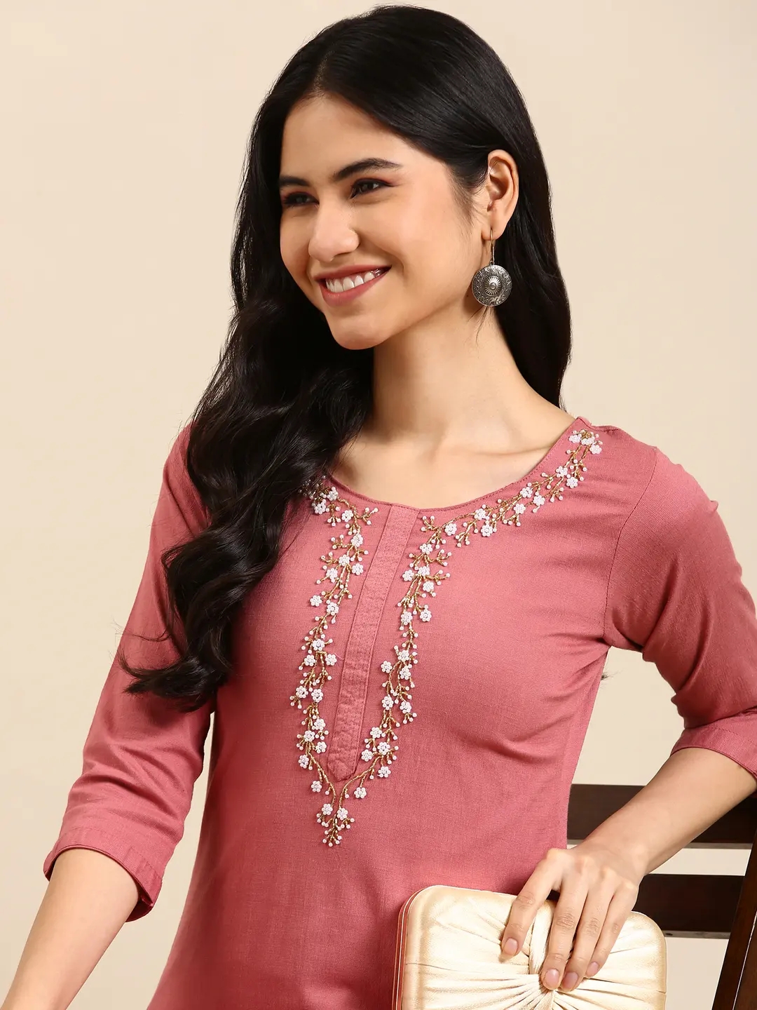 Women's Pink Chanderi Solid Comfort Fit Kurta Sets