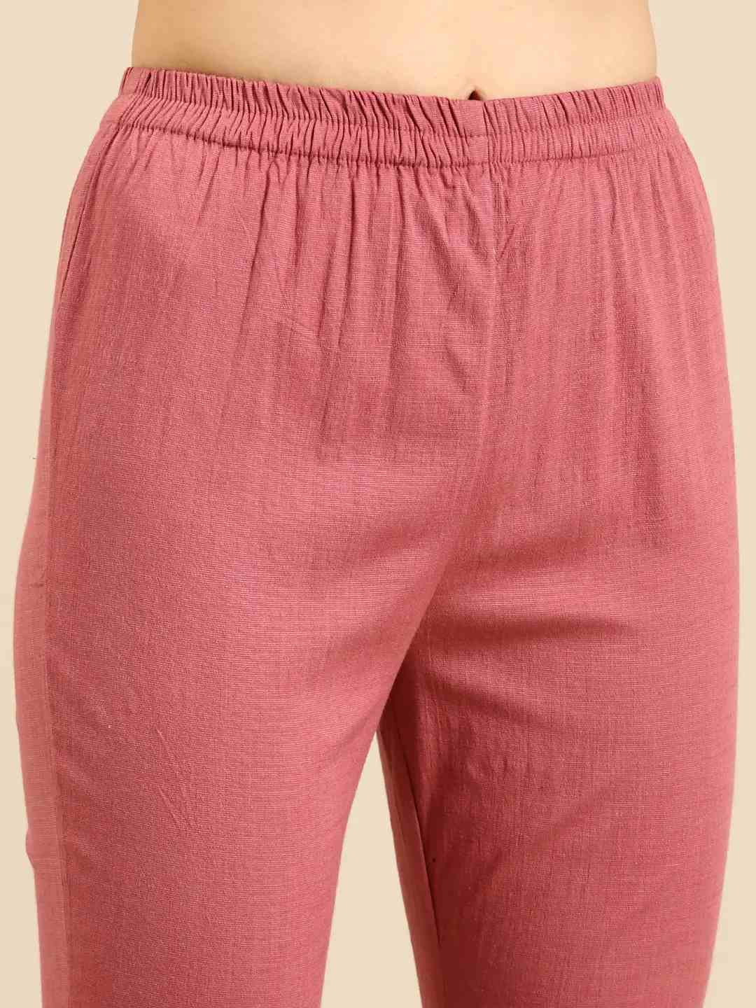 Women's Pink Chanderi Solid Comfort Fit Kurta Sets