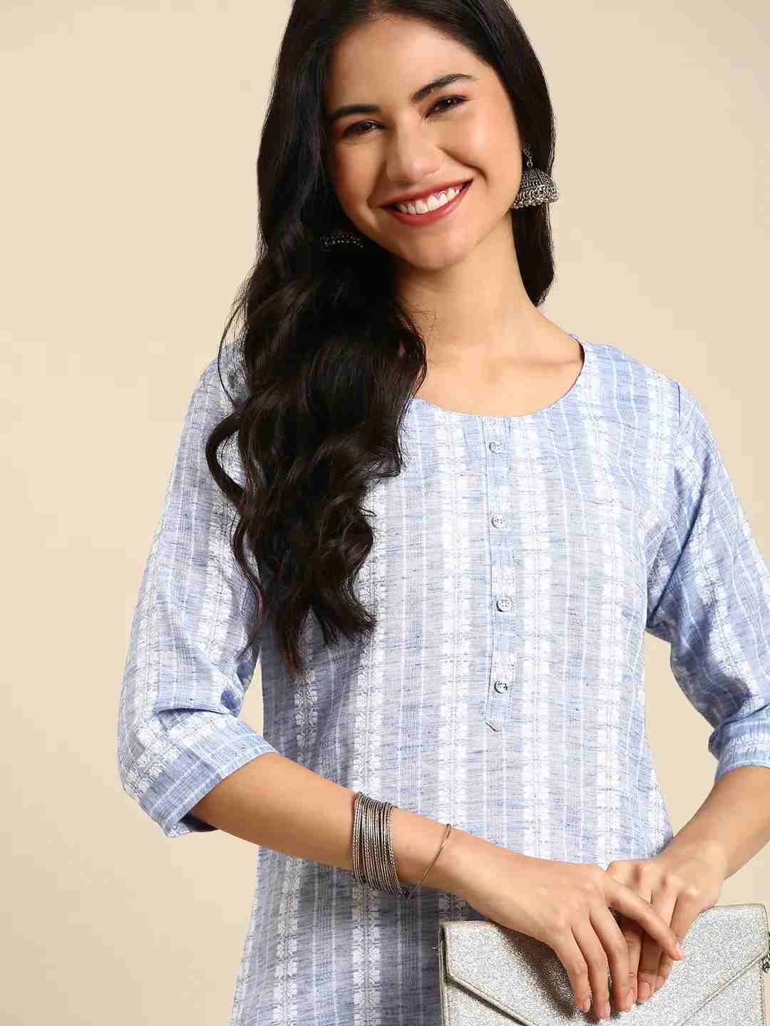Women's Blue Cotton Solid Comfort Fit Kurtas