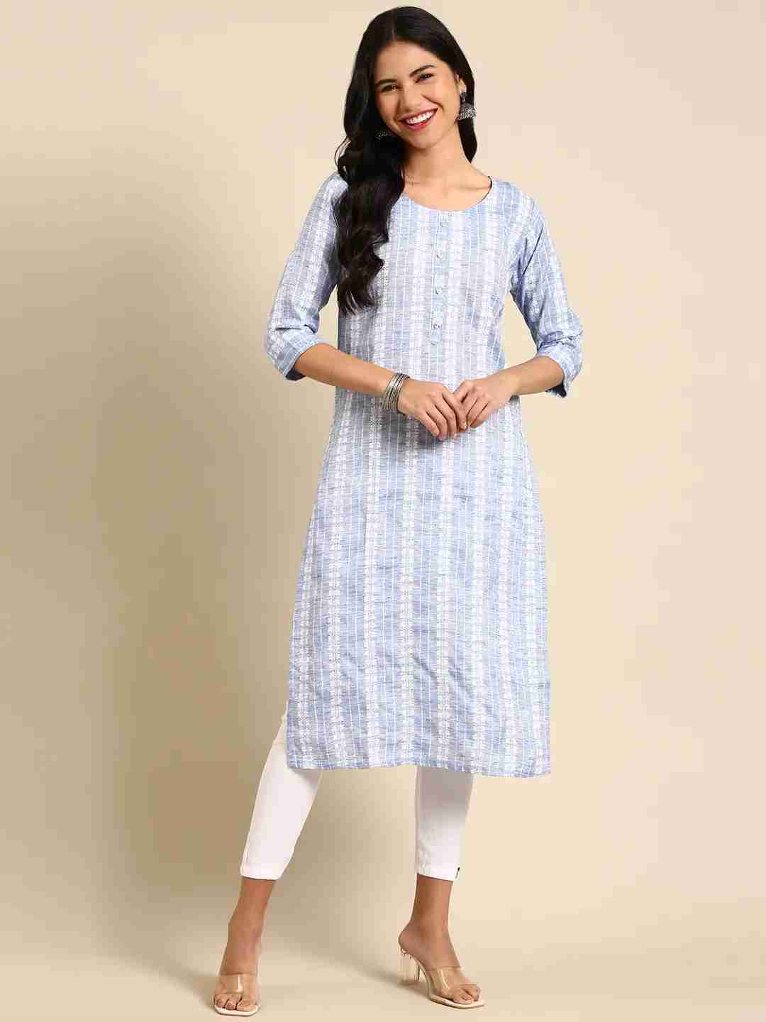 Women's Blue Cotton Solid Comfort Fit Kurtas